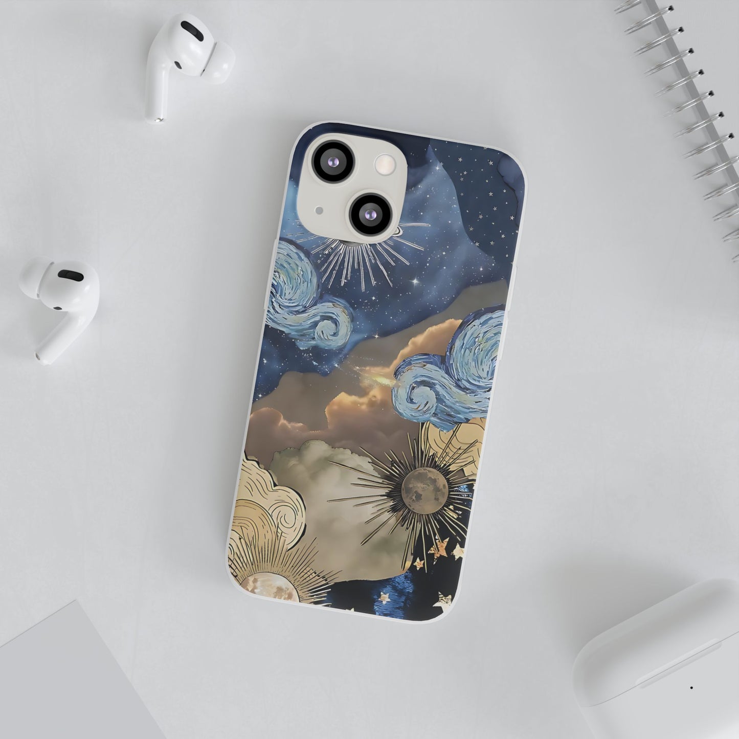 Celestial Flexi Case, Boho Phone Cover, Galaxy Protection, Starry Night Design,