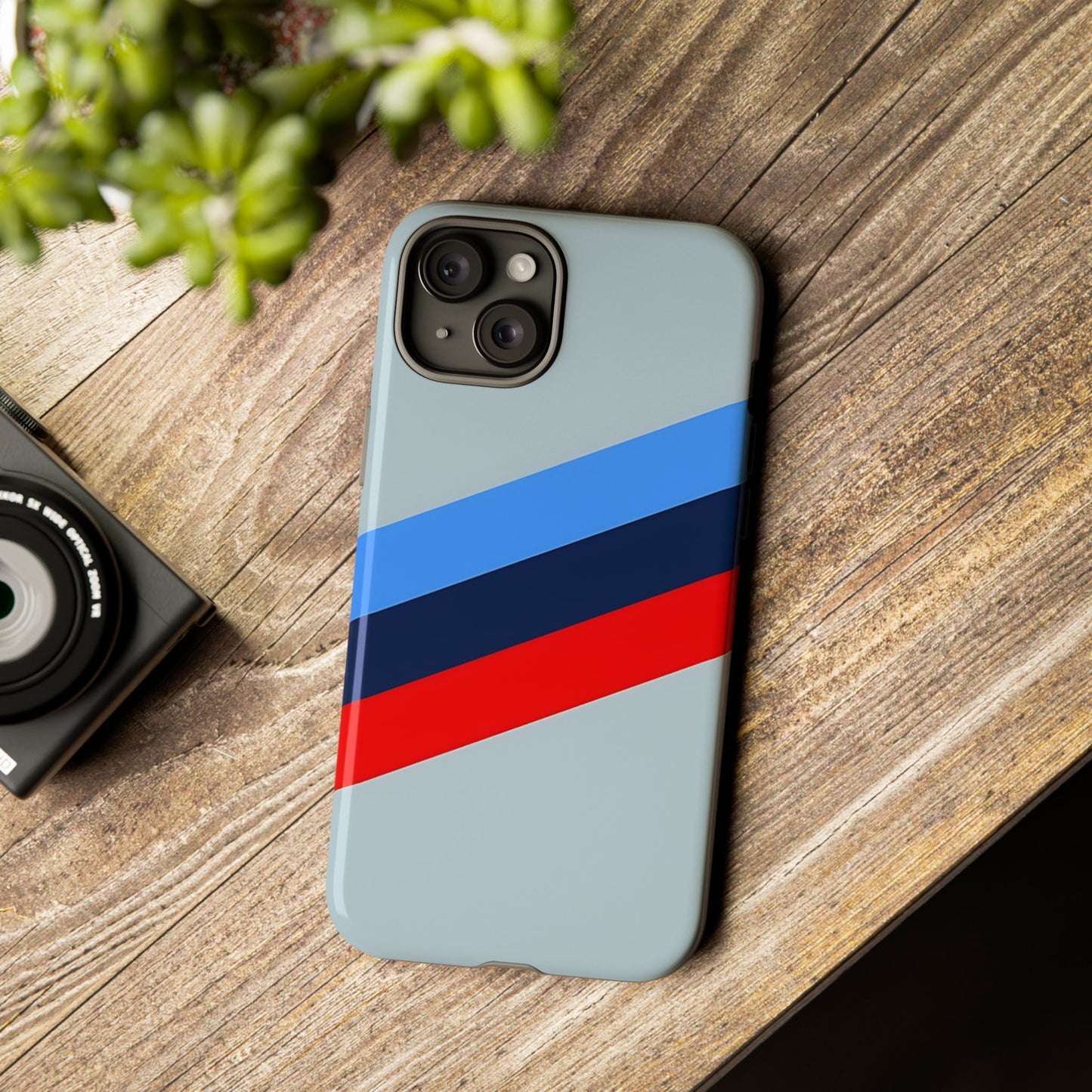 Gray Tough Case For iPhone, Samsung Galaxy and Google Pixel, Blue & Red Stripe