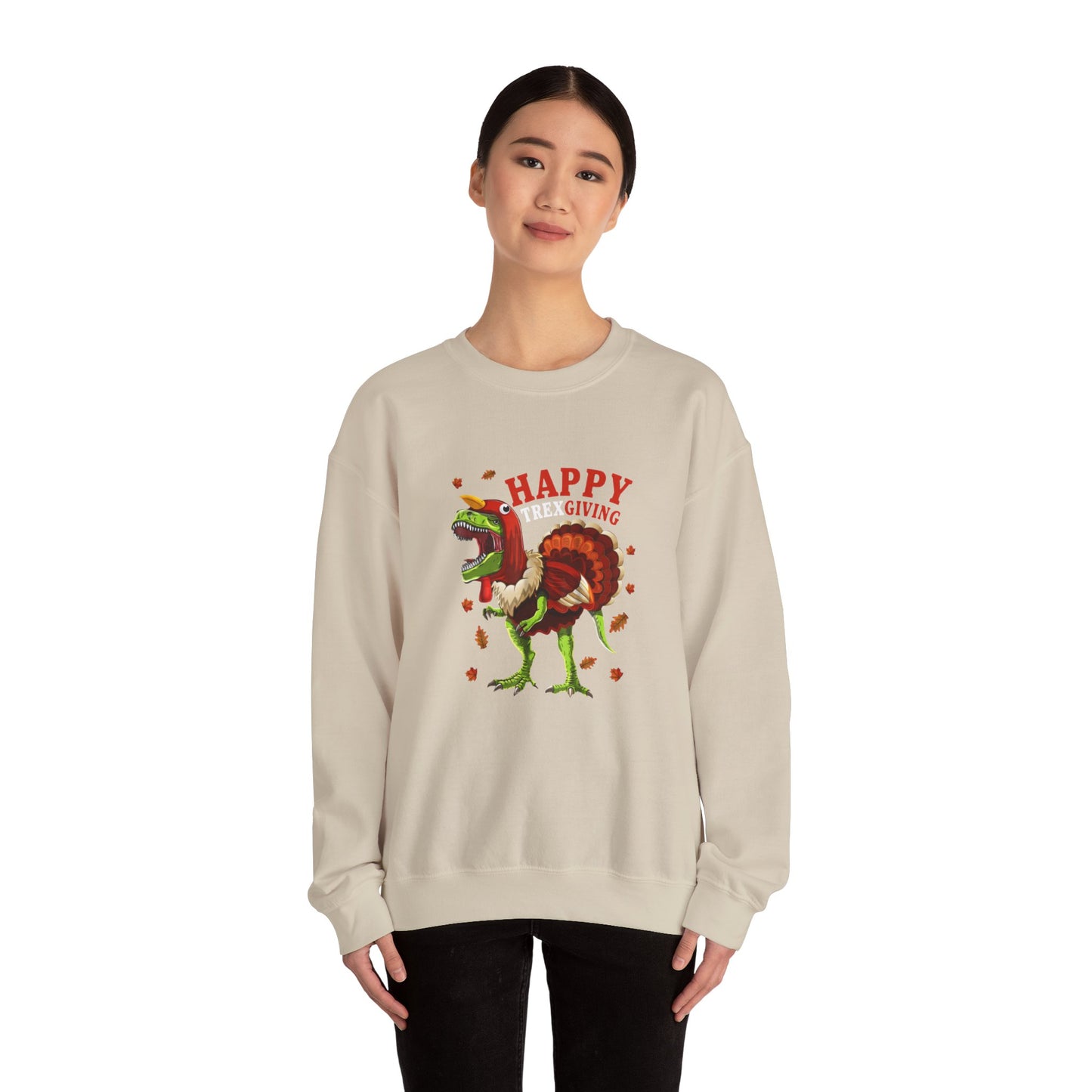 Sweatshirt — "Happy Trex-iving" Funny Thanksgiving T-Rex Crewneck