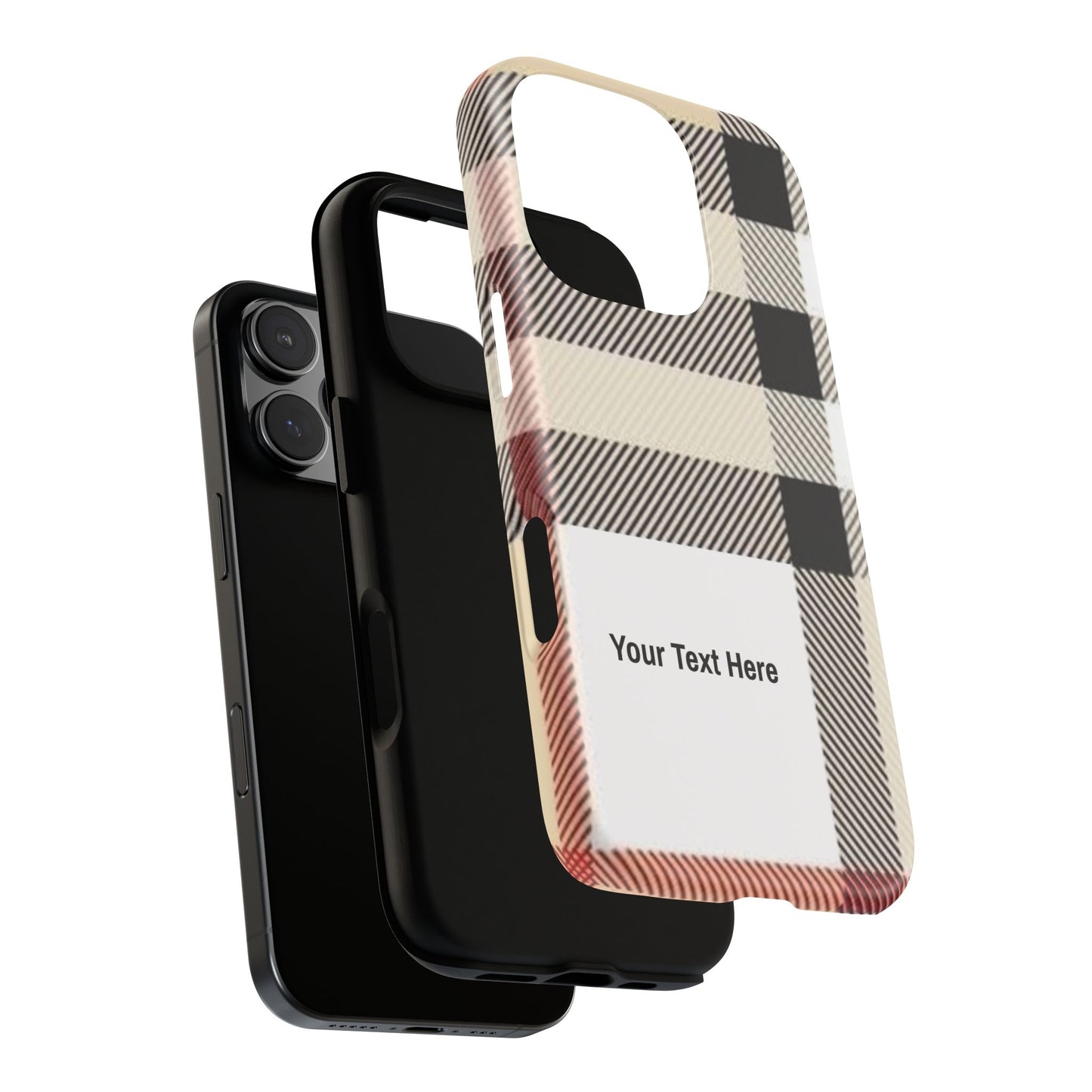 Beige Plaid Personalized Name/Initial Tough Cases For iPhones, Galaxy And Google Pixel