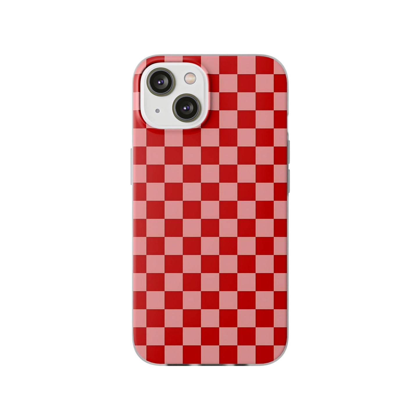Red Checkerboard TPU Soft Flexi Phone Case — Retro Red & Pink Plaid Protective Cover