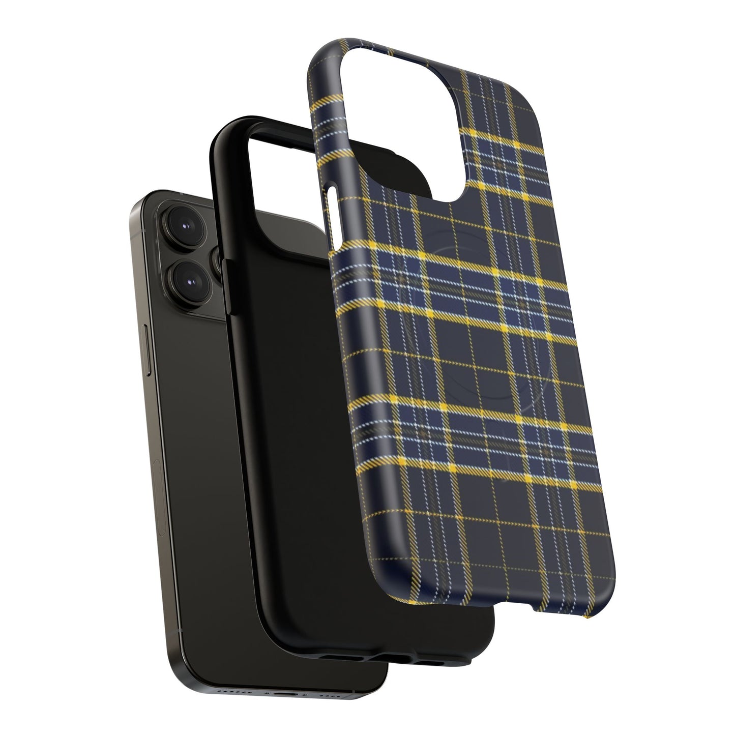 Navy Yellow Plaid Phone Case Tough Magnetic Case | Plaid iPhone Cover