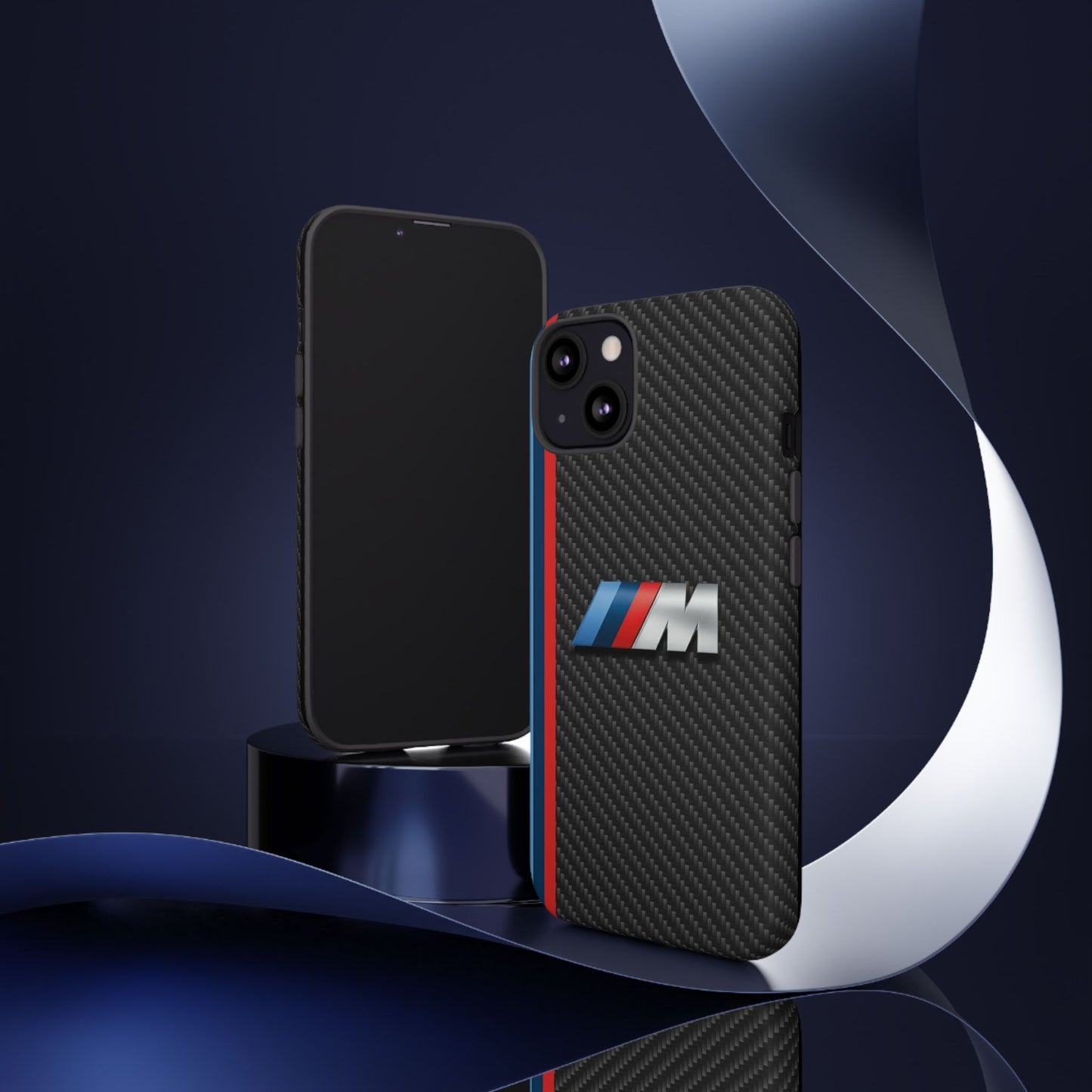 Phone Case - Black Tough Case for iPhones, Galaxy, Pixel, Blue And Red Stripes, BMW M Series