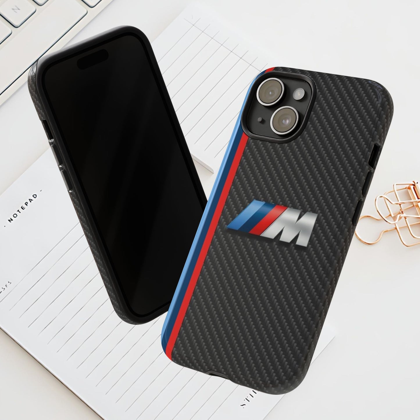 Phone Case - Black Tough Case for iPhones, Galaxy, Pixel, Blue And Red Stripes, BMW M Series