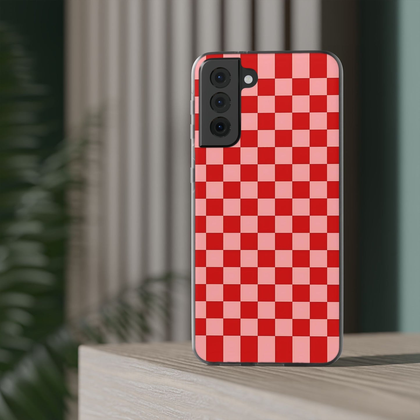 Red Checkerboard TPU Soft Flexi Phone Case — Retro Red & Pink Plaid Protective Cover