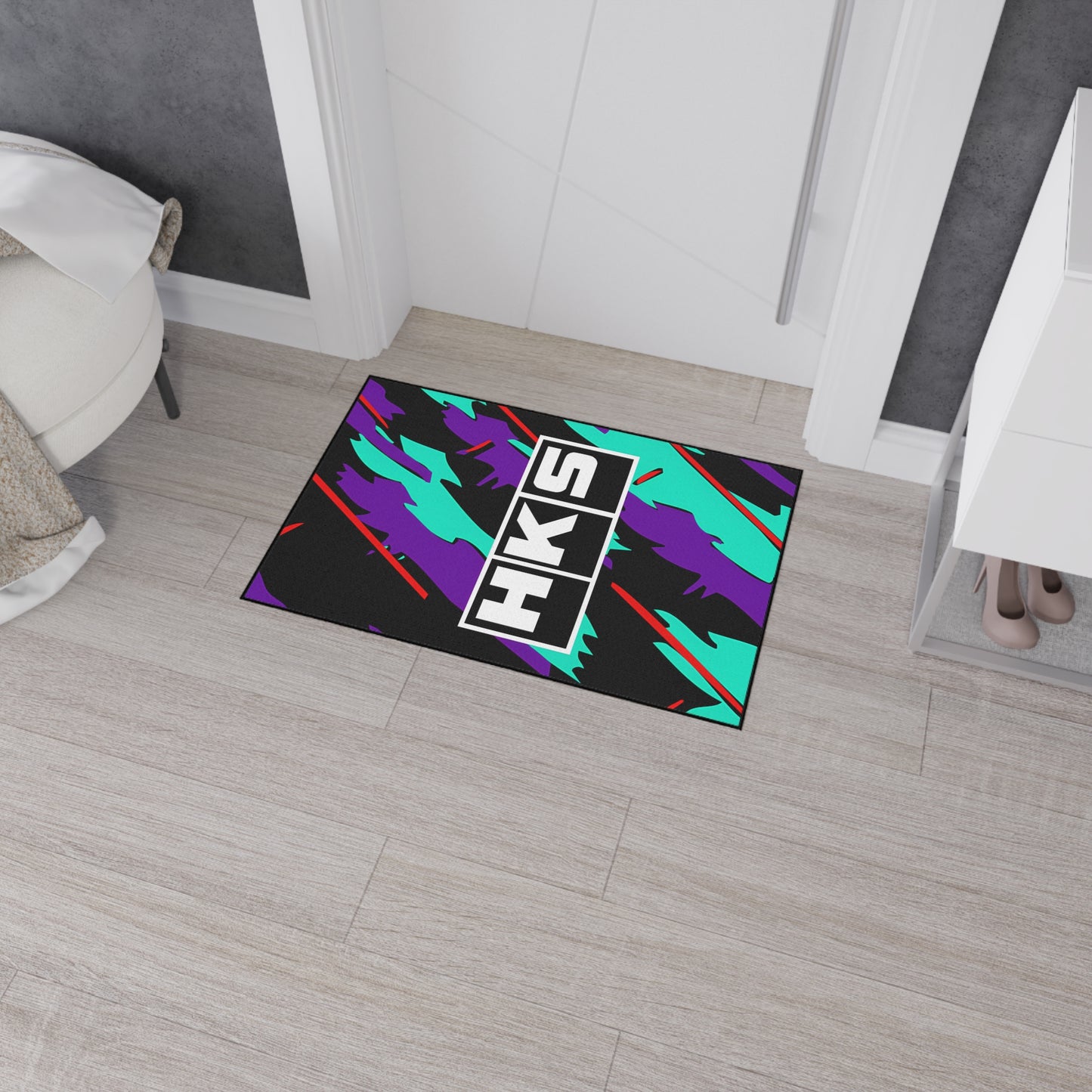 HKS Retro Camo Floor Mat | Teal Purple Racing Logo, 1990s JDM CAR Design