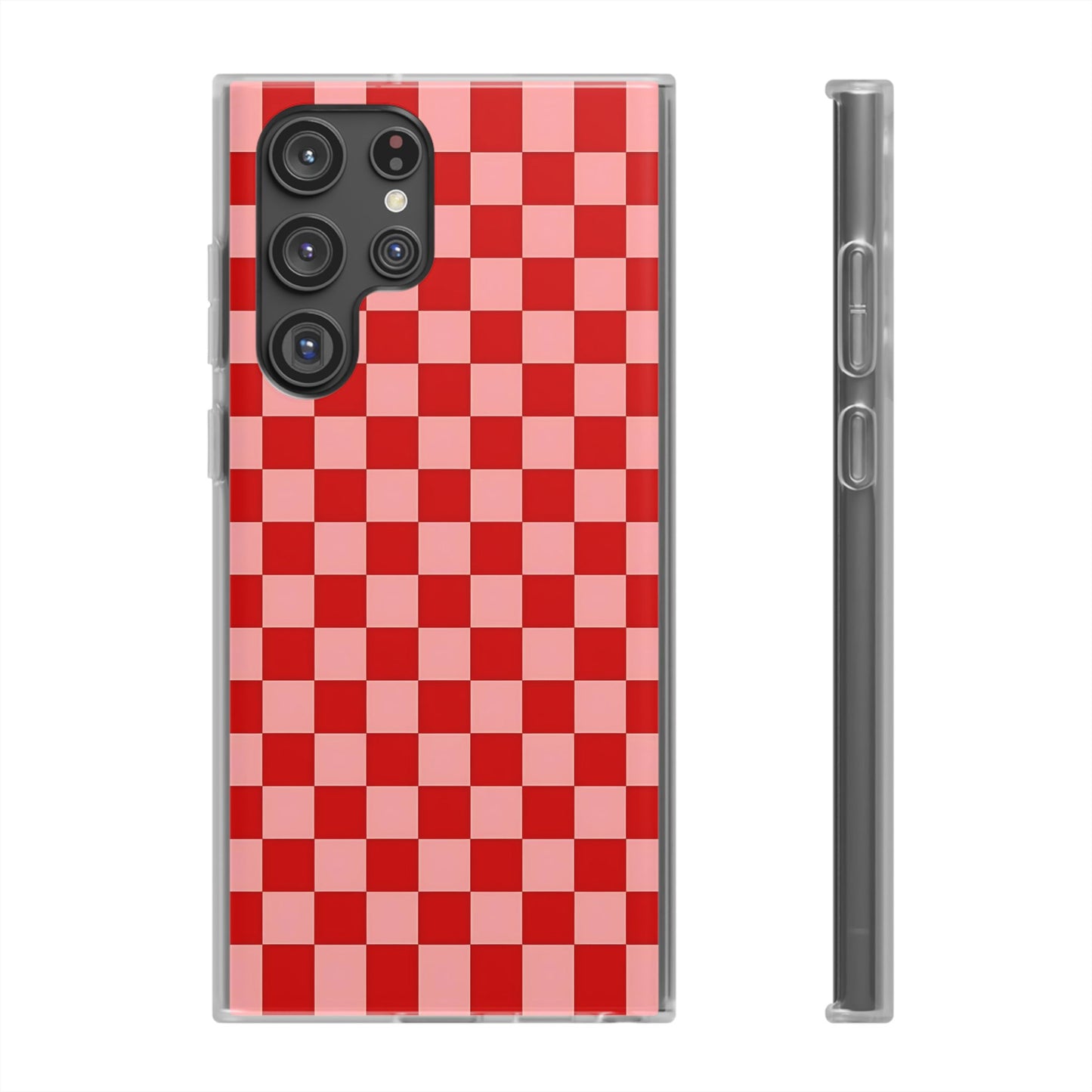 Red Checkerboard TPU Soft Flexi Phone Case — Retro Red & Pink Plaid Protective Cover