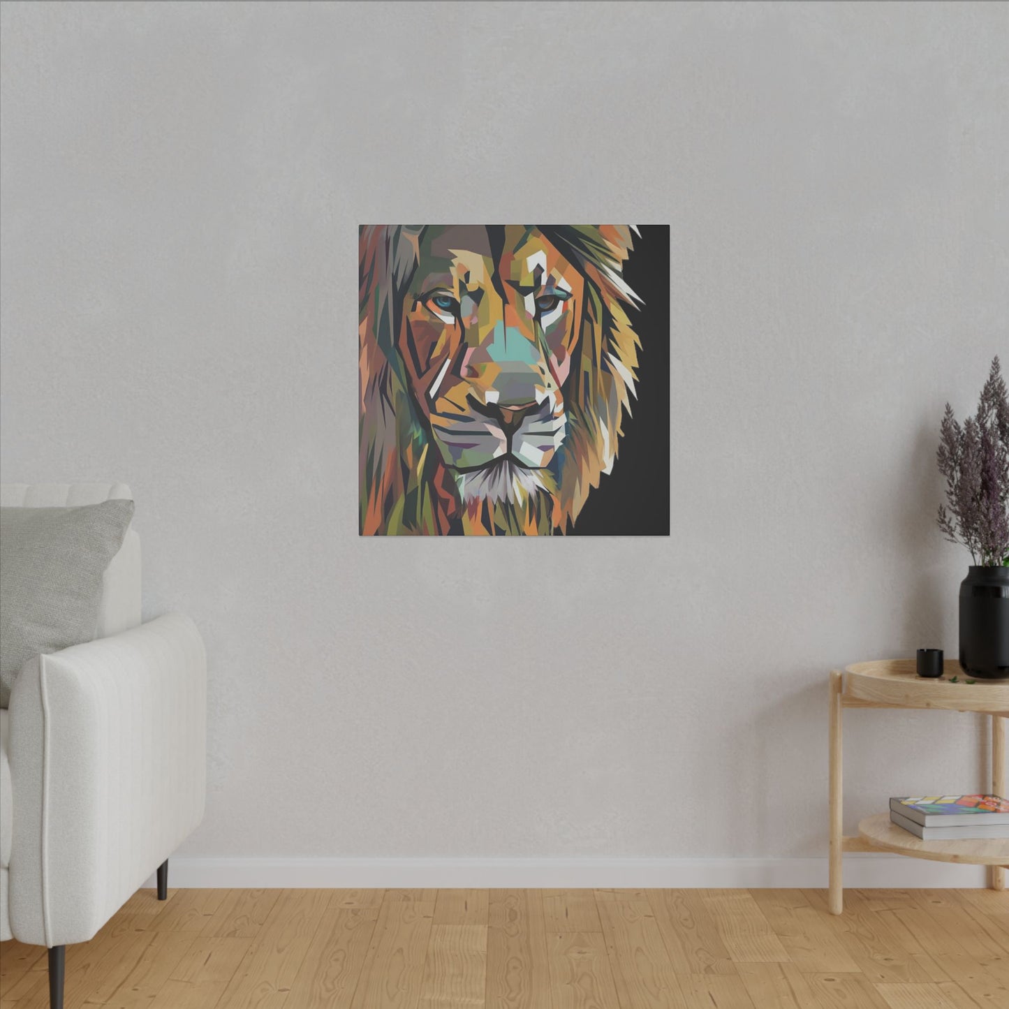 Geometric Lion Face Matte Canvas Print, Custom Wall Decor