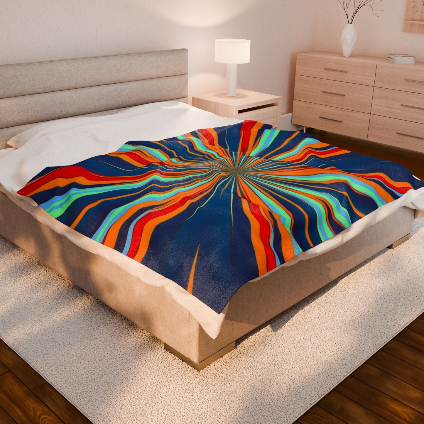 Retro Starburst Stripes Velveteen Plush Blanket | Colorful Burst Decor