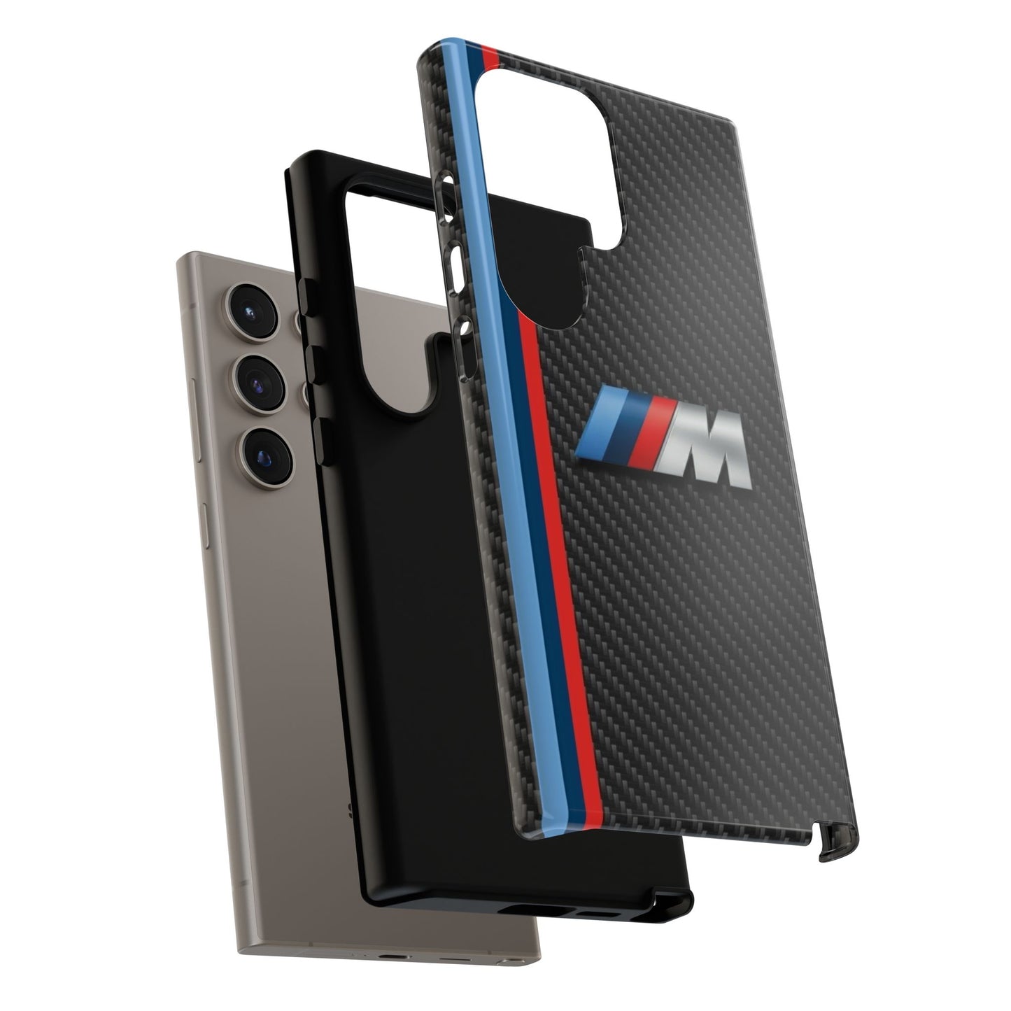 Phone Case - Black Tough Case for iPhones, Galaxy, Pixel, Blue And Red Stripes, BMW M Series