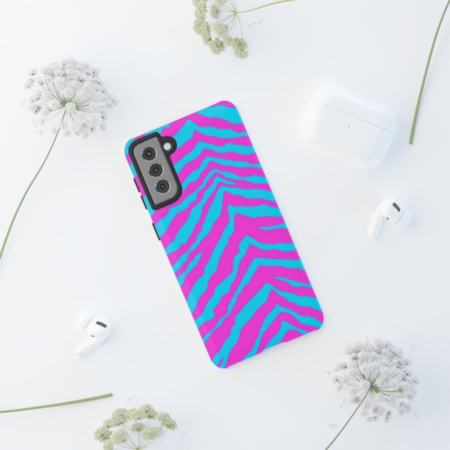 Animal Print Hot Pink And Teal Tough Case for iPhone, Galaxy and Google Pixel
