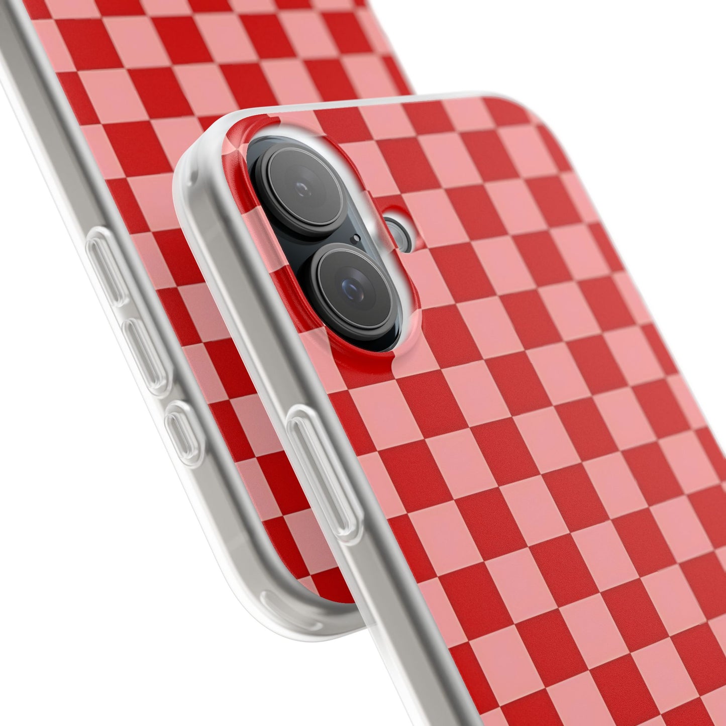 Red Checkerboard TPU Soft Flexi Phone Case — Retro Red & Pink Plaid Protective Cover
