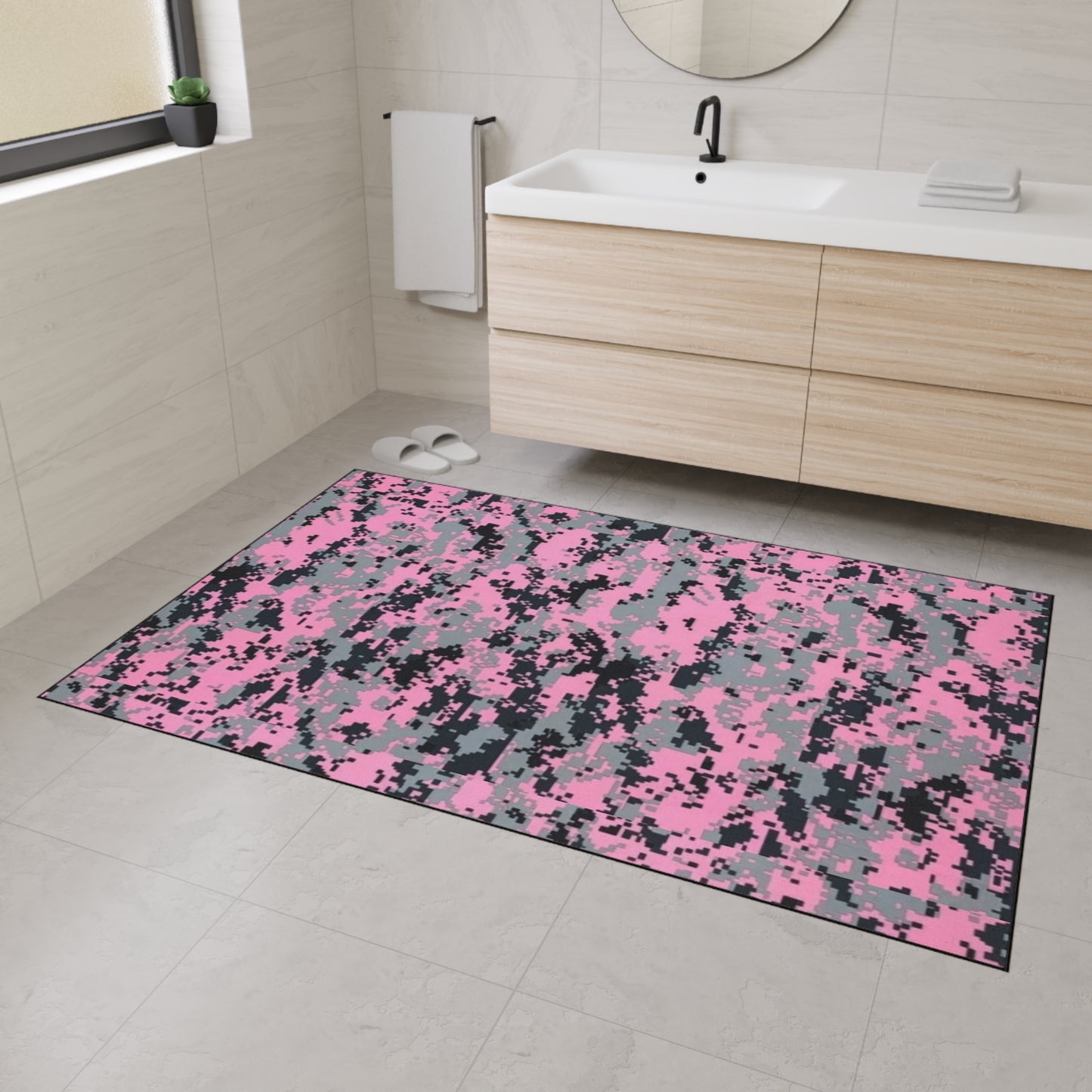 Pink and Gray Camo Stylish Heavy Duty Floor Mat - Durable Entrance, Kitchen, Gym