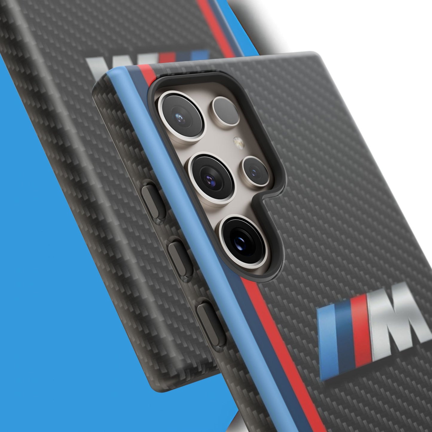 Phone Case - Black Tough Case for iPhones, Galaxy, Pixel, Blue And Red Stripes, BMW M Series