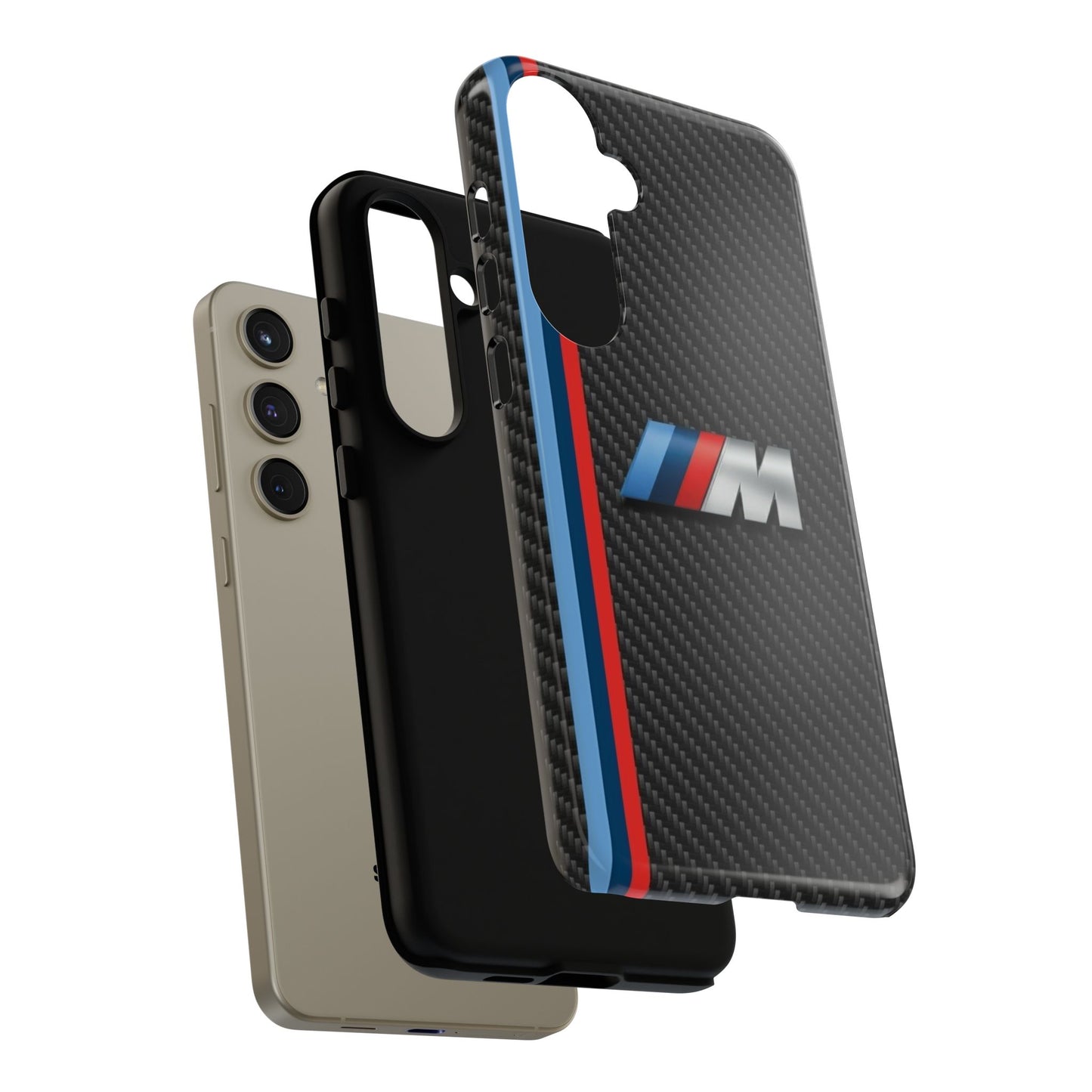 Phone Case - Black Tough Case for iPhones, Galaxy, Pixel, Blue And Red Stripes, BMW M Series