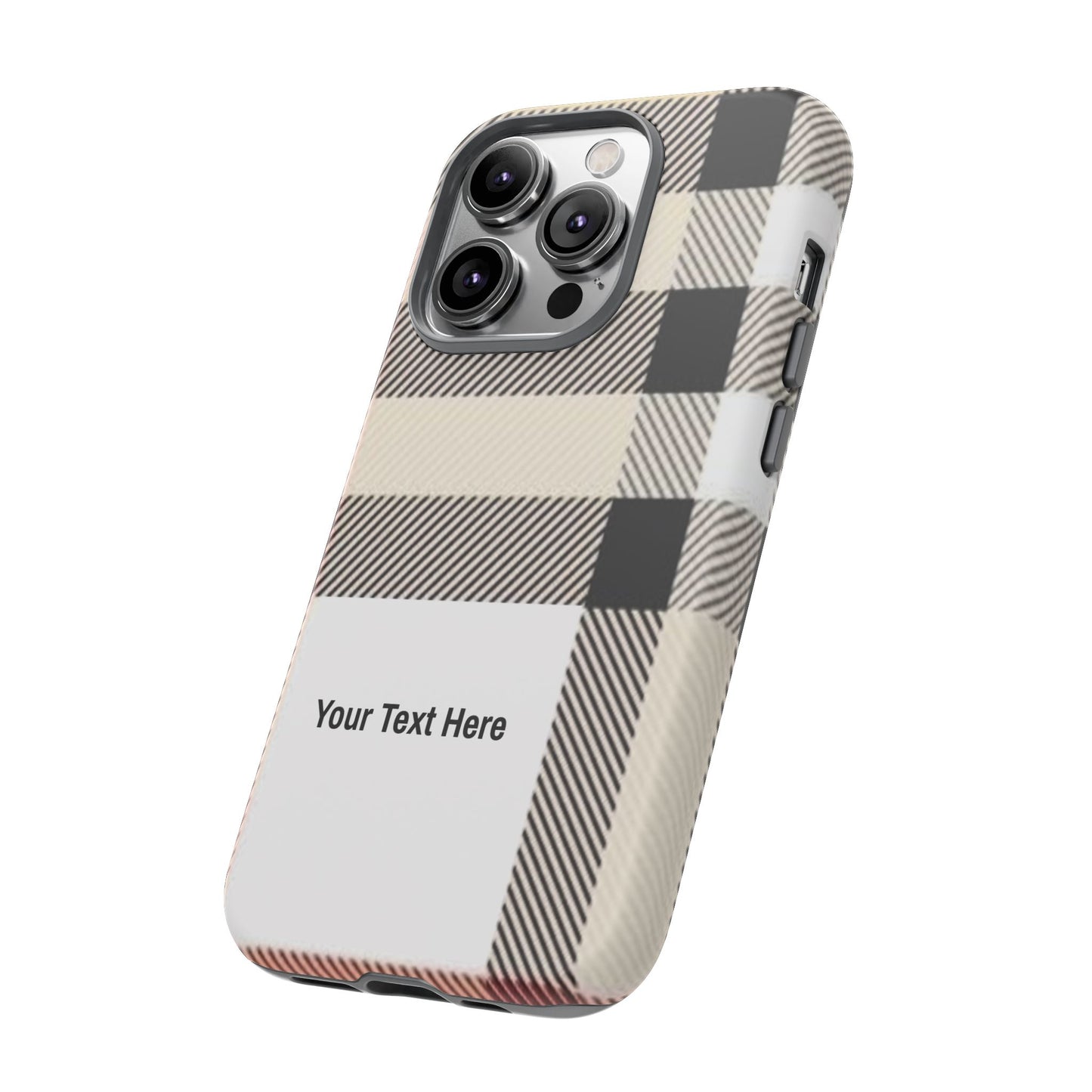 Beige Plaid Personalized Name/Initial Tough Cases For iPhones, Galaxy And Google Pixel