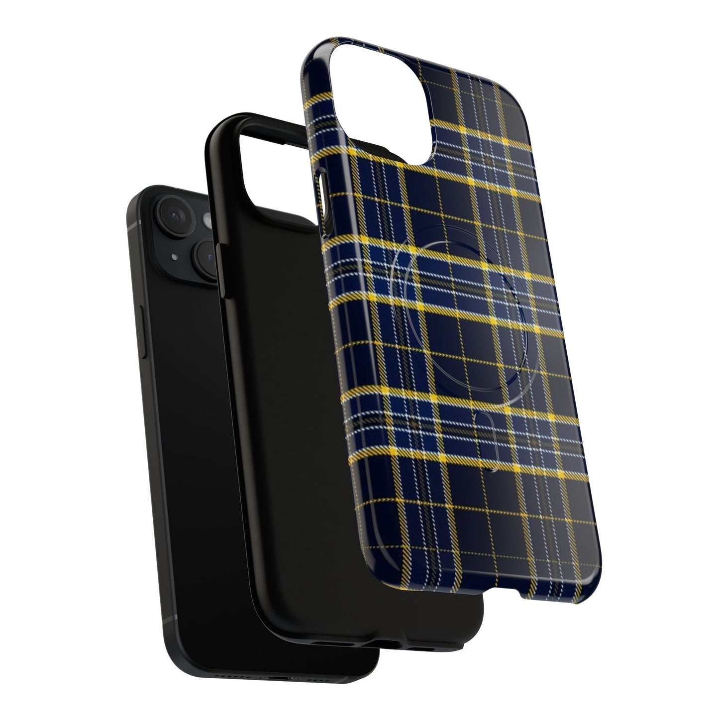Navy Yellow Plaid Phone Case Tough Magnetic Case | Plaid iPhone Cover