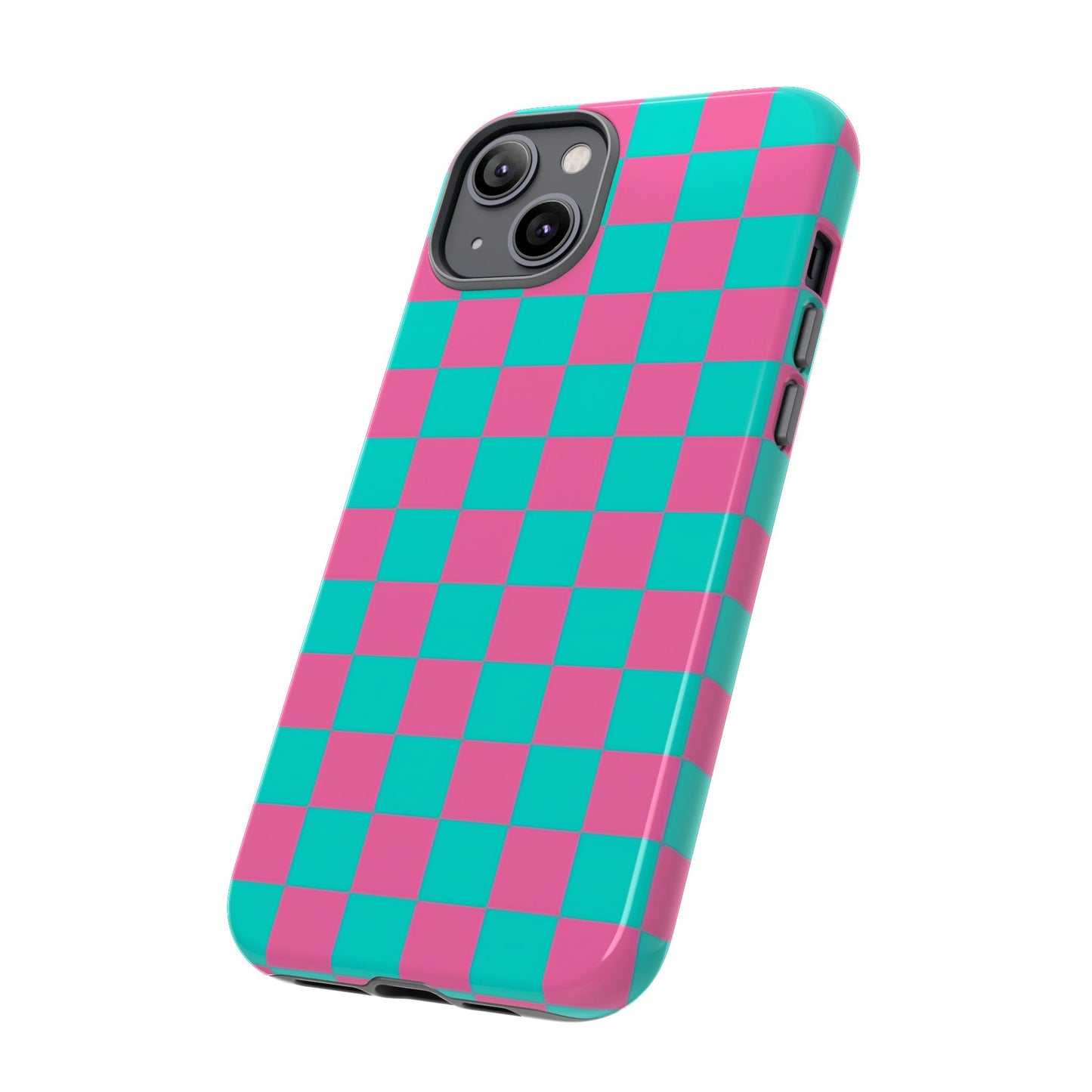 Hot Pink And Teal Checker Pattern Tough Case for iPhone, Galaxy Phones and Google Pixel