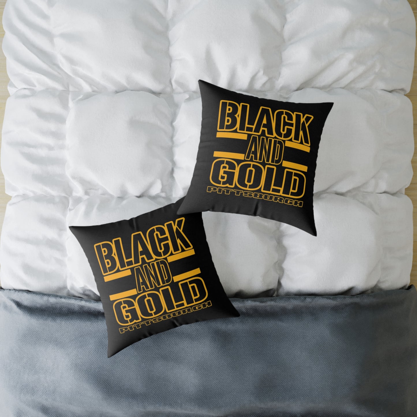 Pittsburgh Black and Gold Square Pillow Cover — Bold Typography Accent Cushion for Home & Game Day