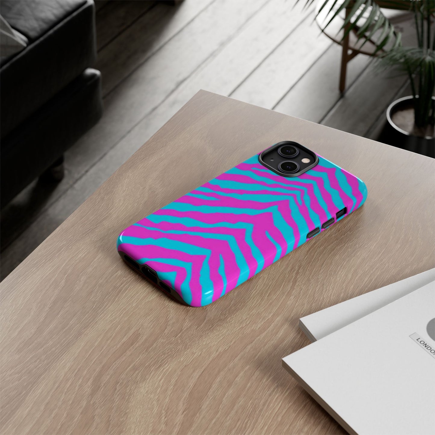Animal Print Hot Pink And Teal Tough Case for iPhone, Galaxy and Google Pixel