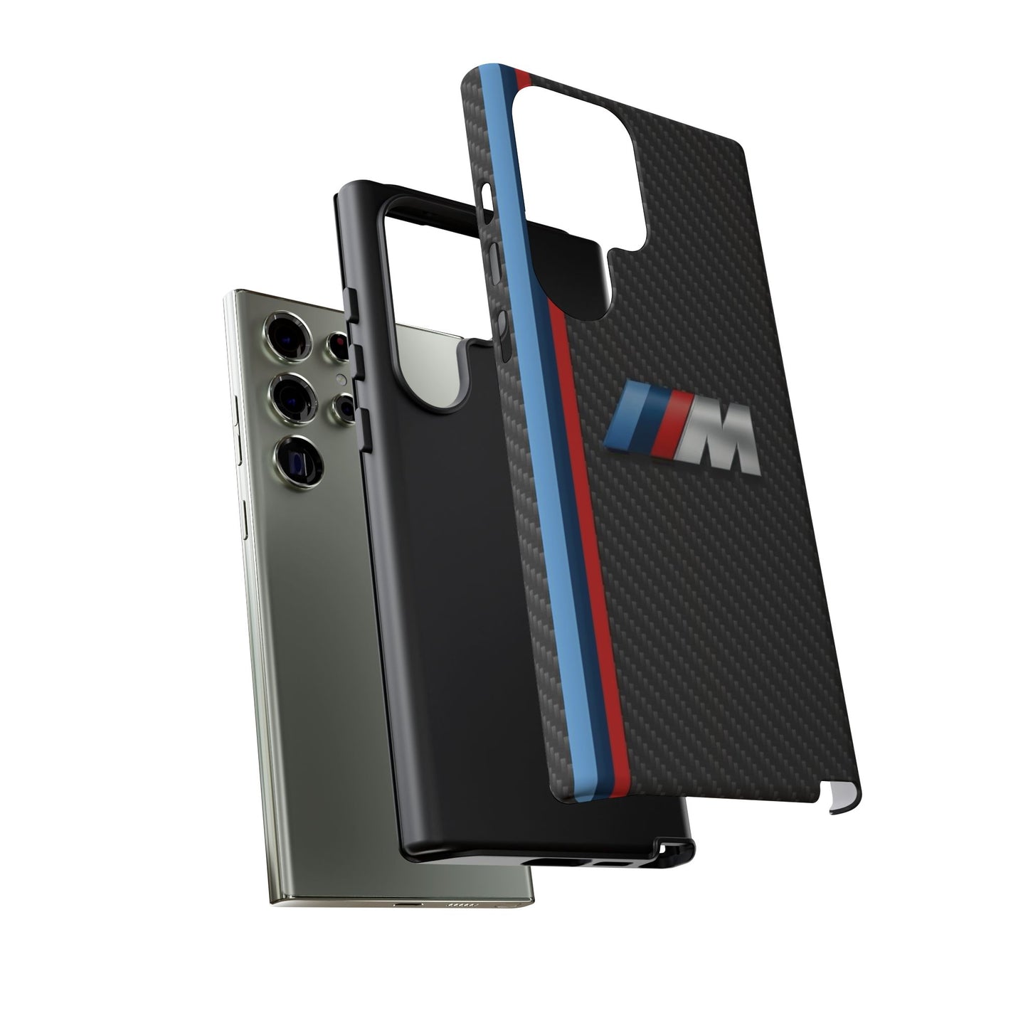 Phone Case - Black Tough Case for iPhones, Galaxy, Pixel, Blue And Red Stripes, BMW M Series