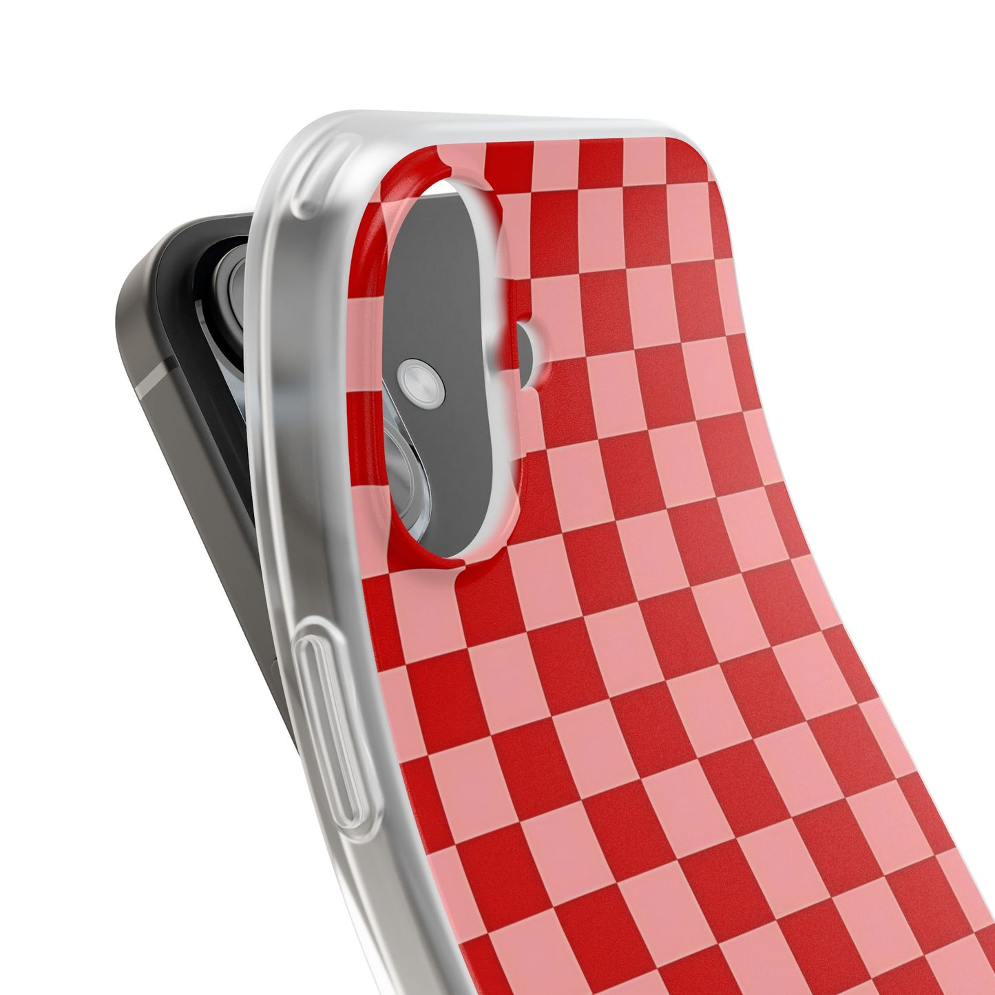 Red Checkerboard TPU Soft Flexi Phone Case — Retro Red & Pink Plaid Protective Cover
