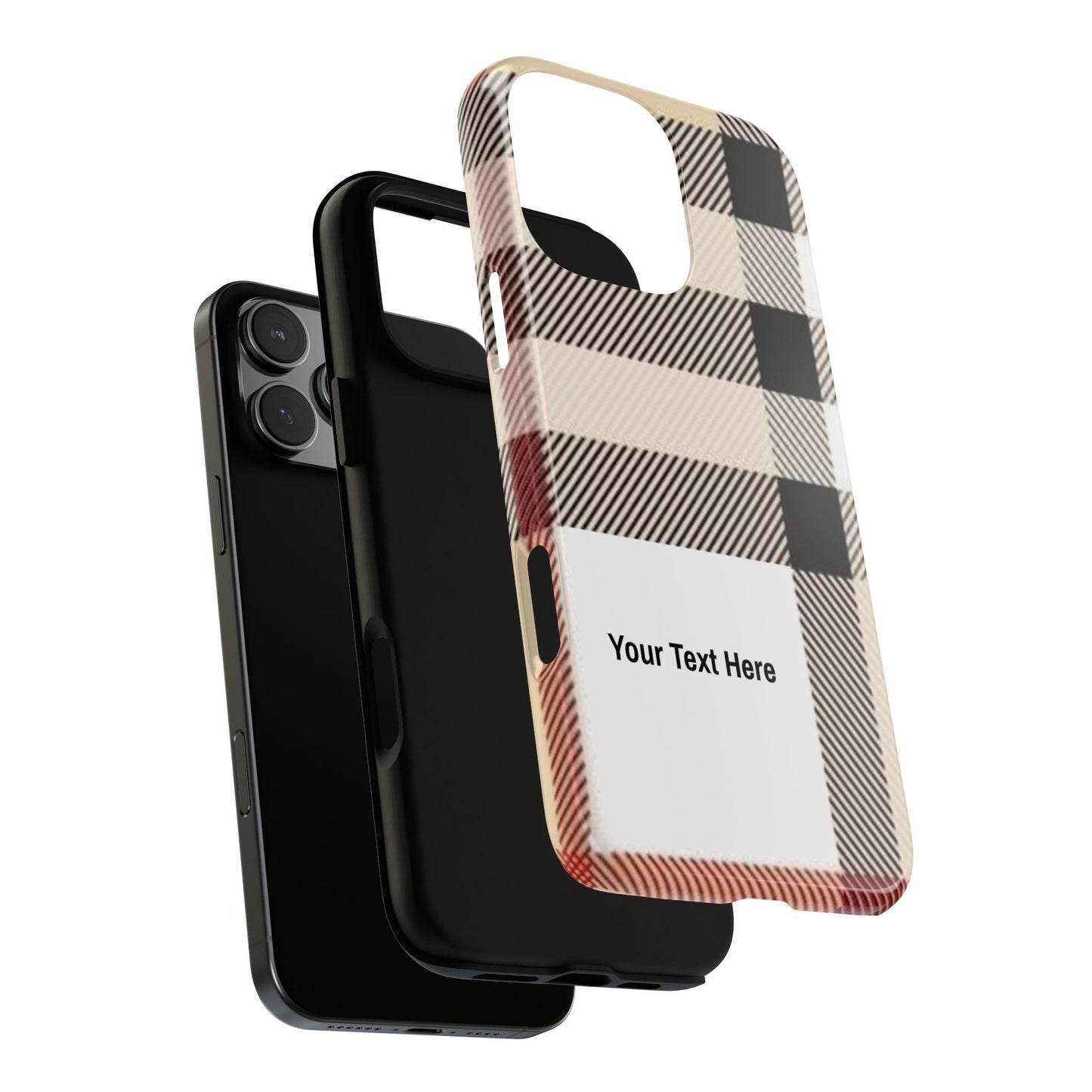 Beige Plaid Personalized Name/Initial Tough Cases For iPhones, Galaxy And Google Pixel