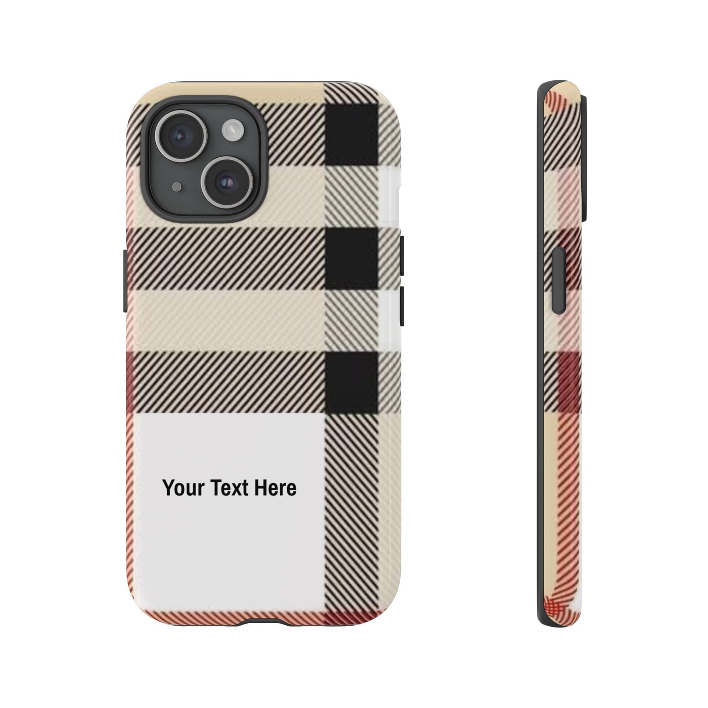 Beige Plaid Personalized Name/Initial Tough Cases For iPhones, Galaxy And Google Pixel