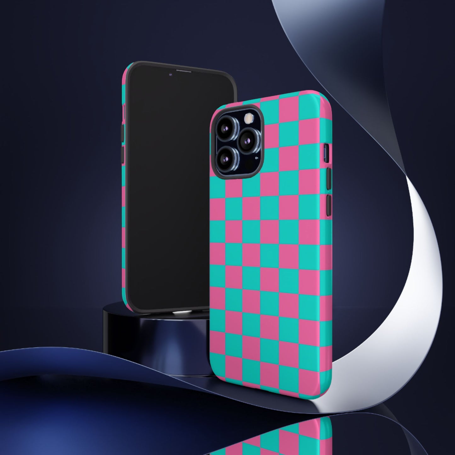 Hot Pink And Teal Checker Pattern Tough Case for iPhone, Galaxy Phones and Google Pixel