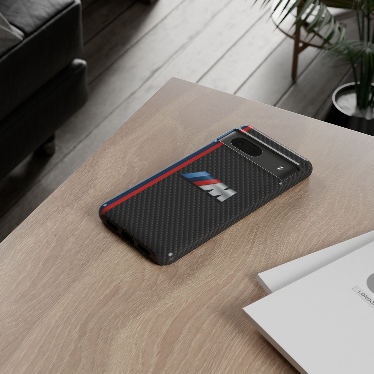 Phone Case - Black Tough Case for iPhones, Galaxy, Pixel, Blue And Red Stripes, BMW M Series