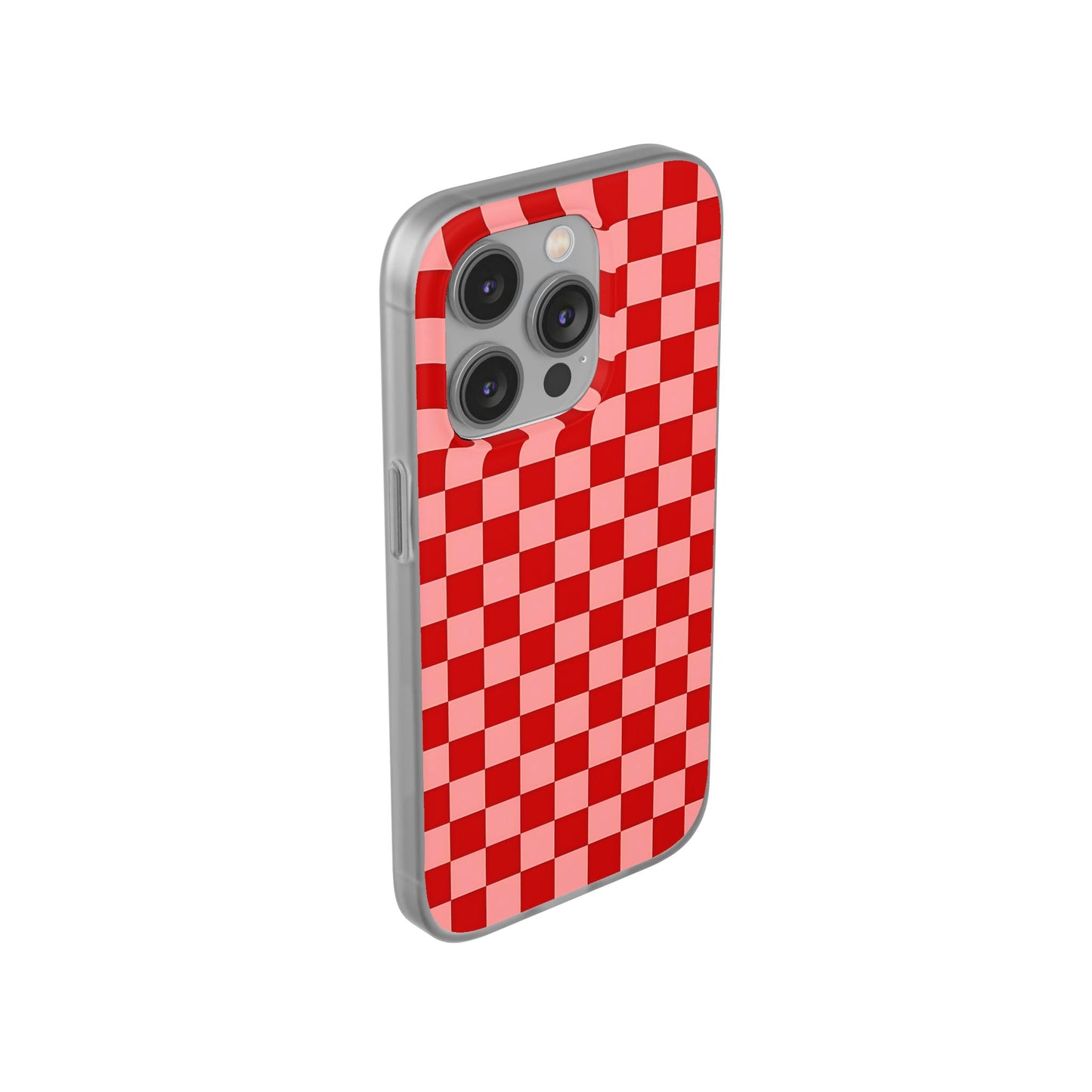 Red Checkerboard TPU Soft Flexi Phone Case — Retro Red & Pink Plaid Protective Cover