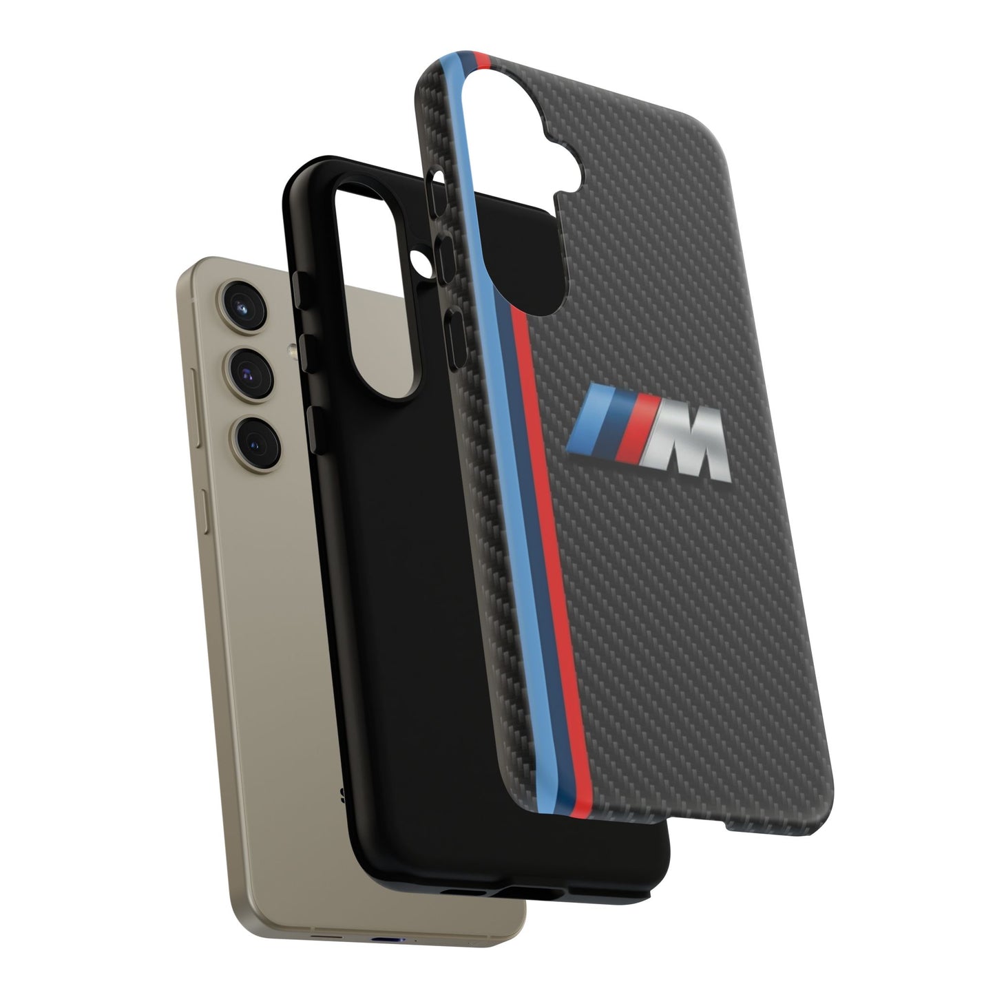 Phone Case - Black Tough Case for iPhones, Galaxy, Pixel, Blue And Red Stripes, BMW M Series