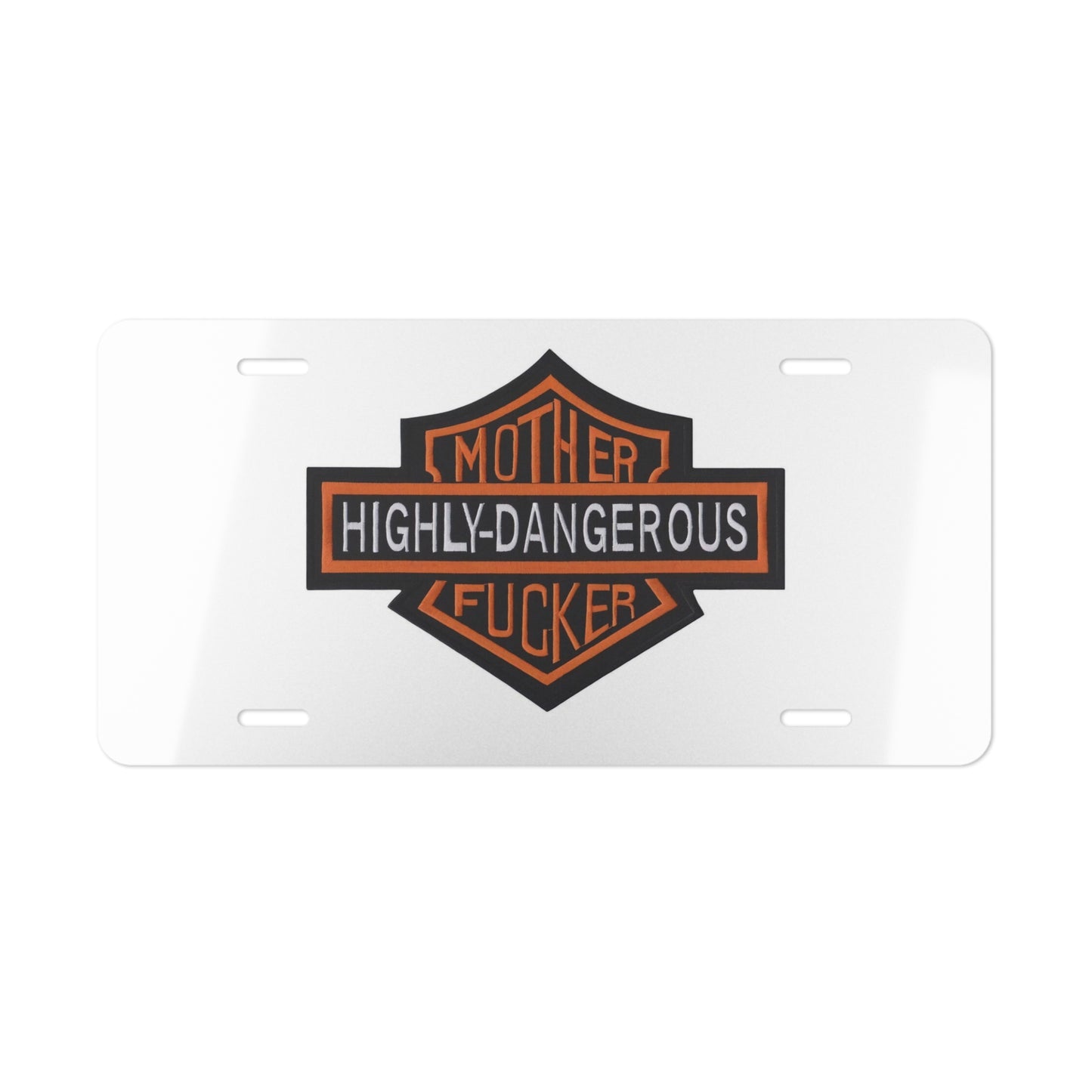 Highly Dangerous Mother Front License Plate, Motorcycle Logo Custom Design