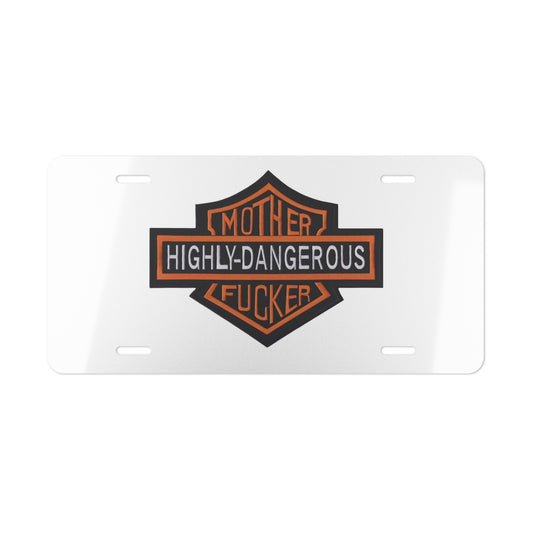 Highly Dangerous Mother Front License Plate, Motorcycle Logo Custom Design