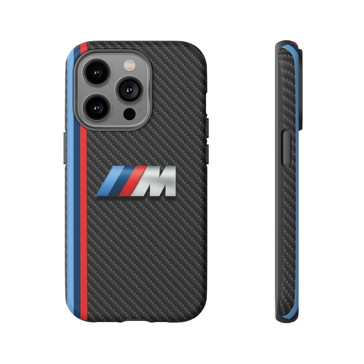 Phone Case - Black Tough Case for iPhones, Galaxy, Pixel, Blue And Red Stripes, BMW M Series