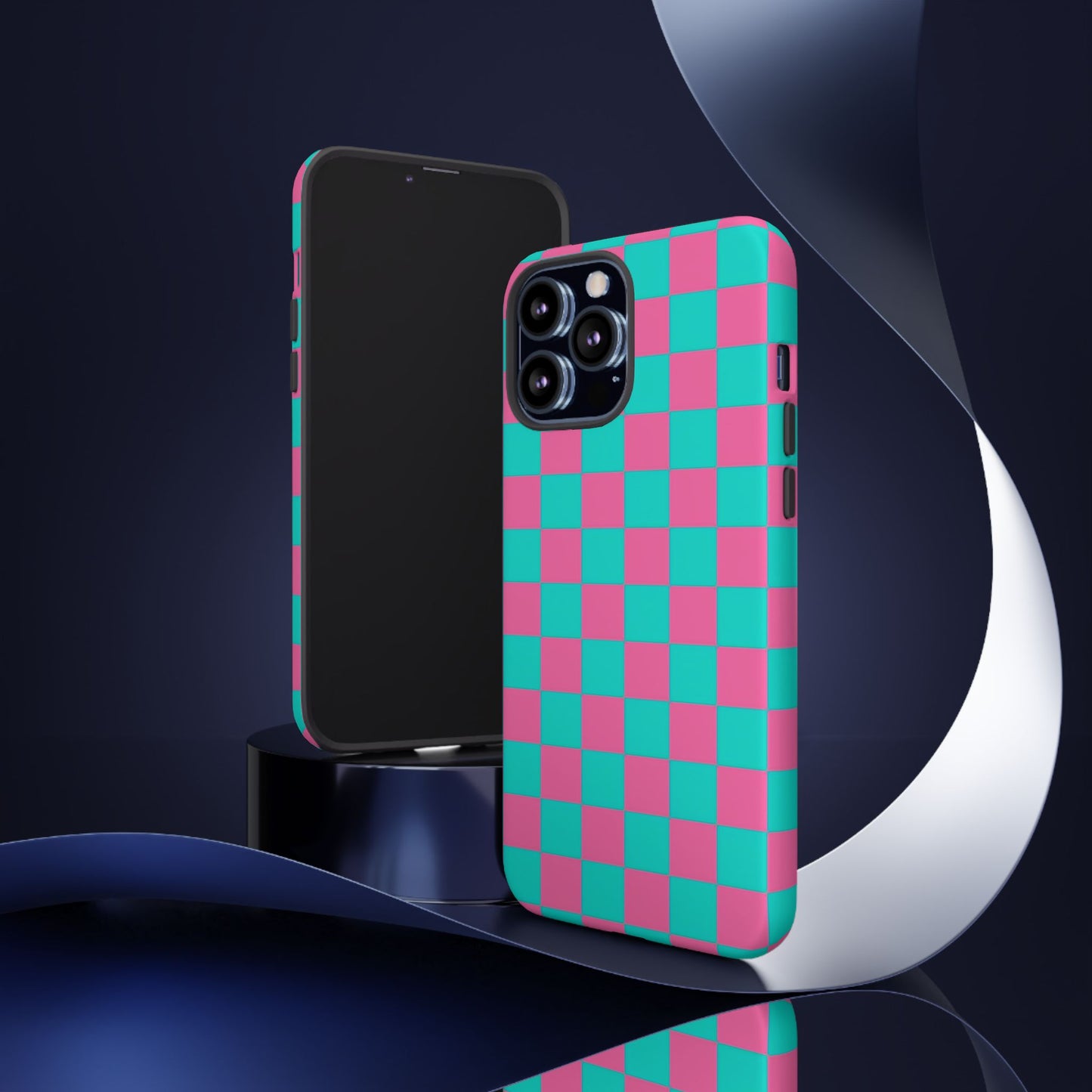 Hot Pink And Teal Checker Pattern Tough Case for iPhone, Galaxy Phones and Google Pixel