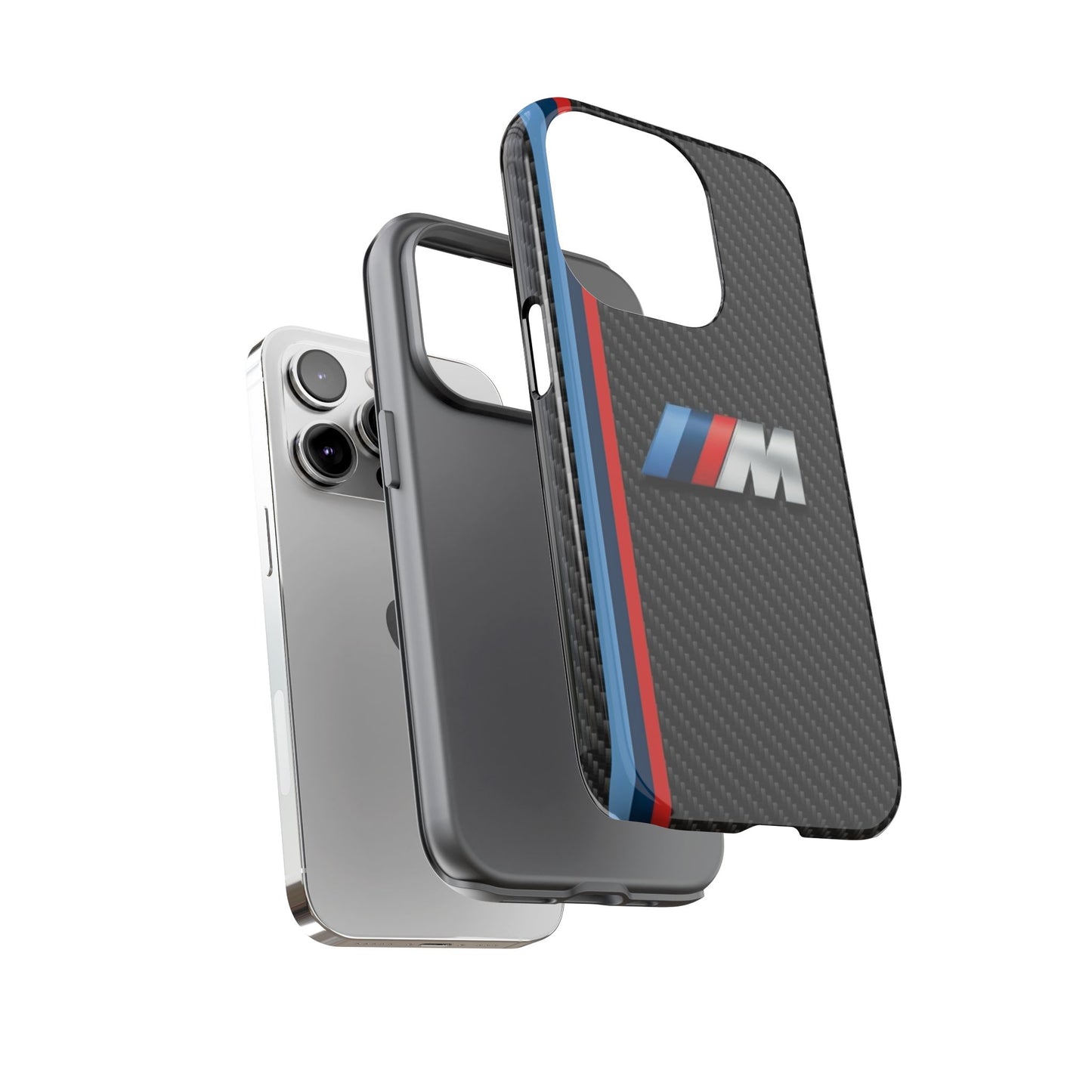 Phone Case - Black Tough Case for iPhones, Galaxy, Pixel, Blue And Red Stripes, BMW M Series