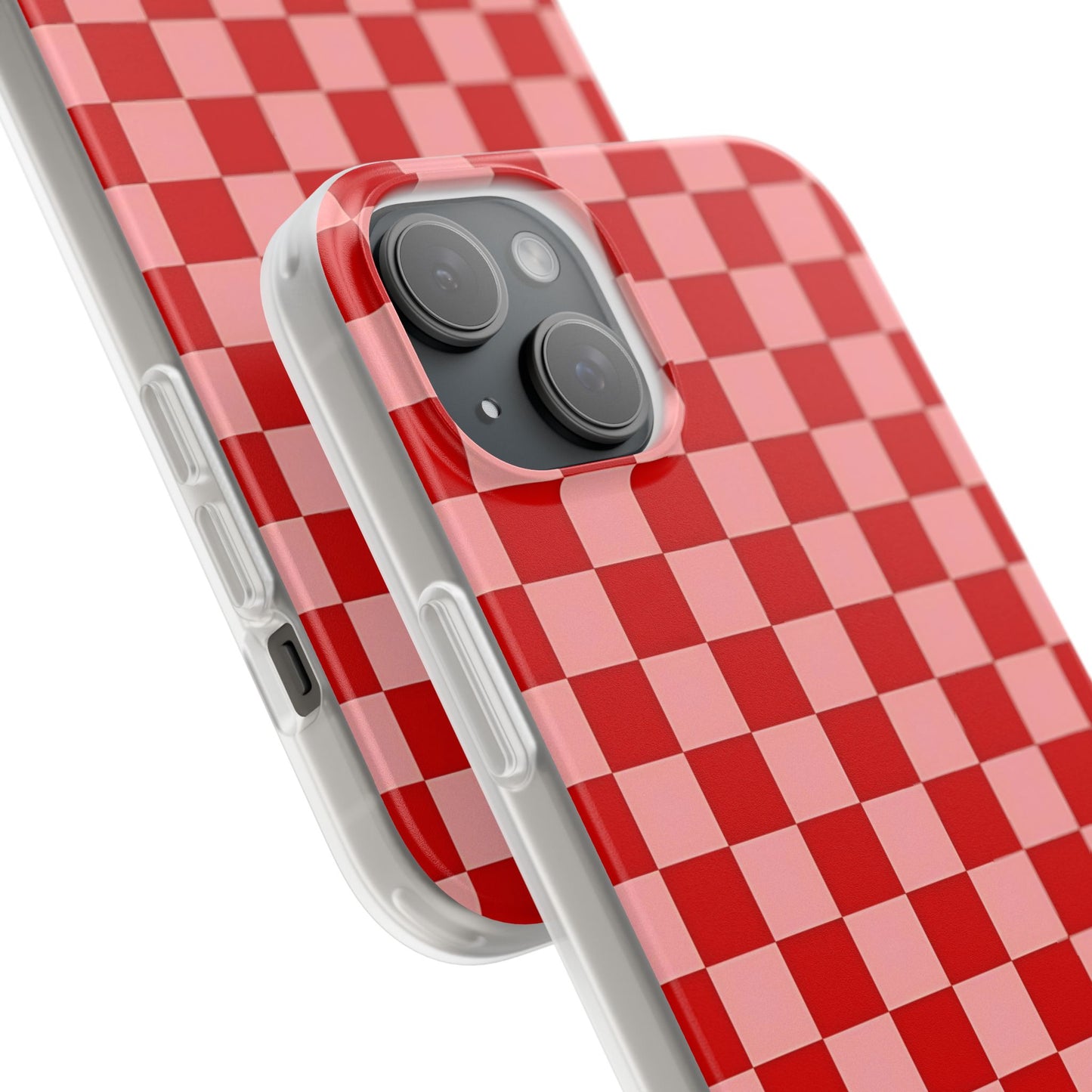 Red Checkerboard TPU Soft Flexi Phone Case — Retro Red & Pink Plaid Protective Cover