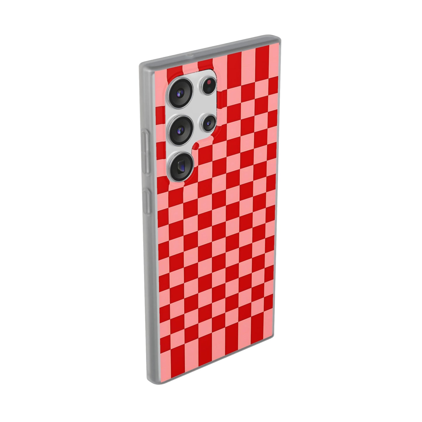 Red Checkerboard TPU Soft Flexi Phone Case — Retro Red & Pink Plaid Protective Cover