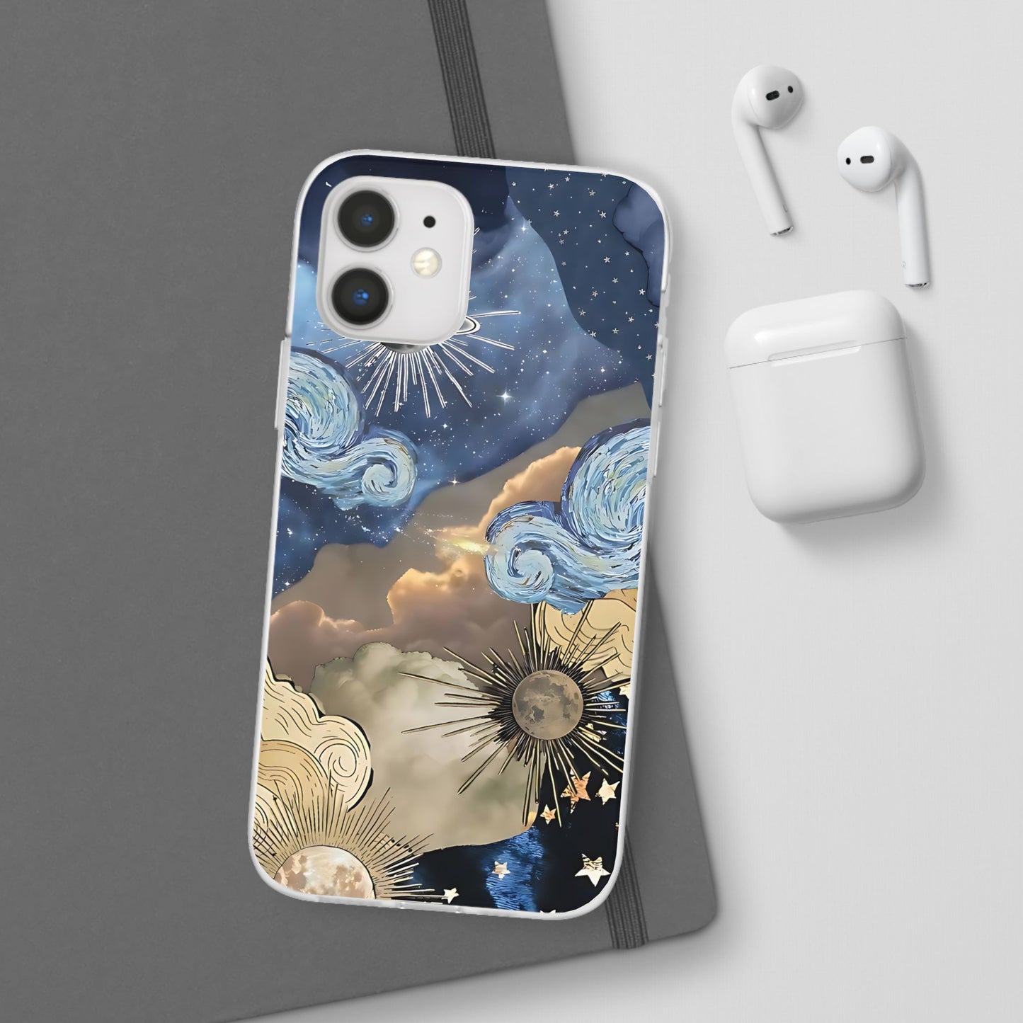 Celestial Flexi Case, Boho Phone Cover, Galaxy Protection, Starry Night Design,