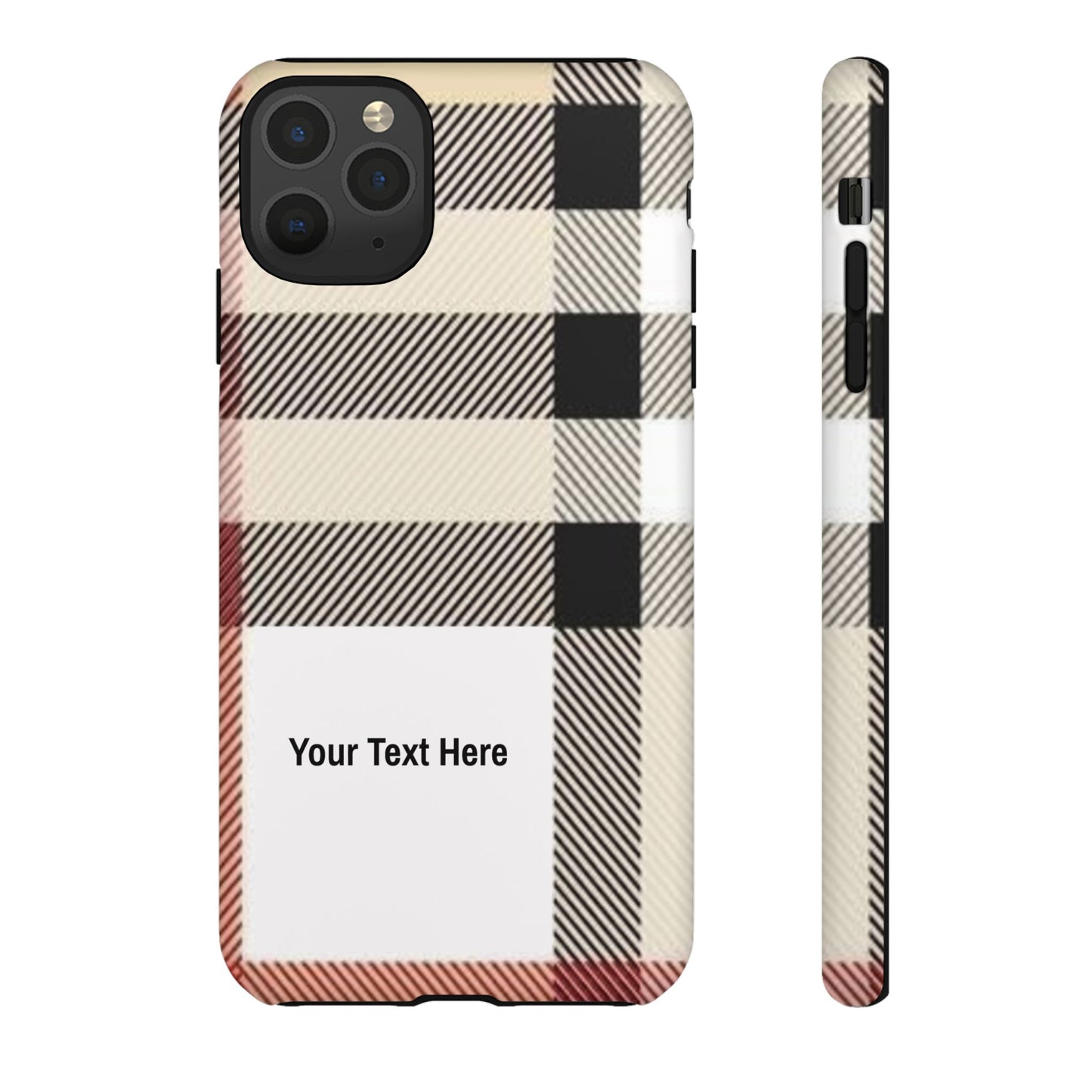 Beige Plaid Personalized Name/Initial Tough Cases For iPhones, Galaxy And Google Pixel