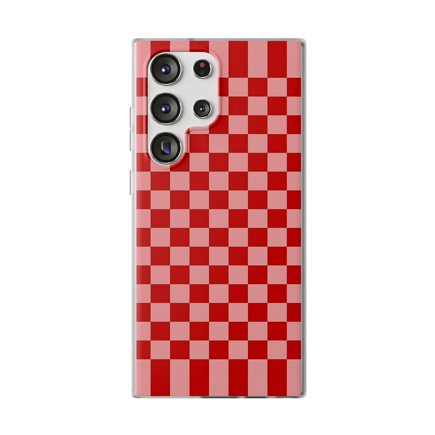 Red Checkerboard TPU Soft Flexi Phone Case — Retro Red & Pink Plaid Protective Cover