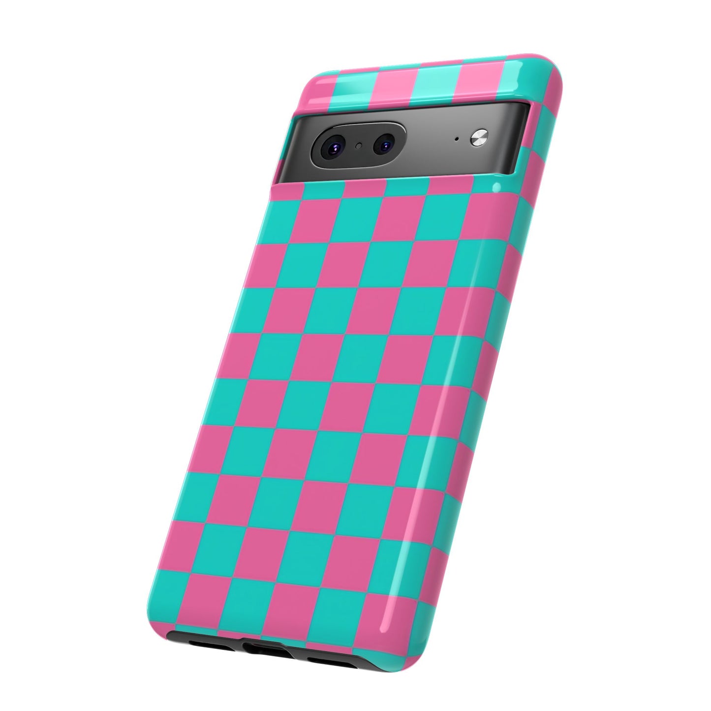 Hot Pink And Teal Checker Pattern Tough Case for iPhone, Galaxy Phones and Google Pixel