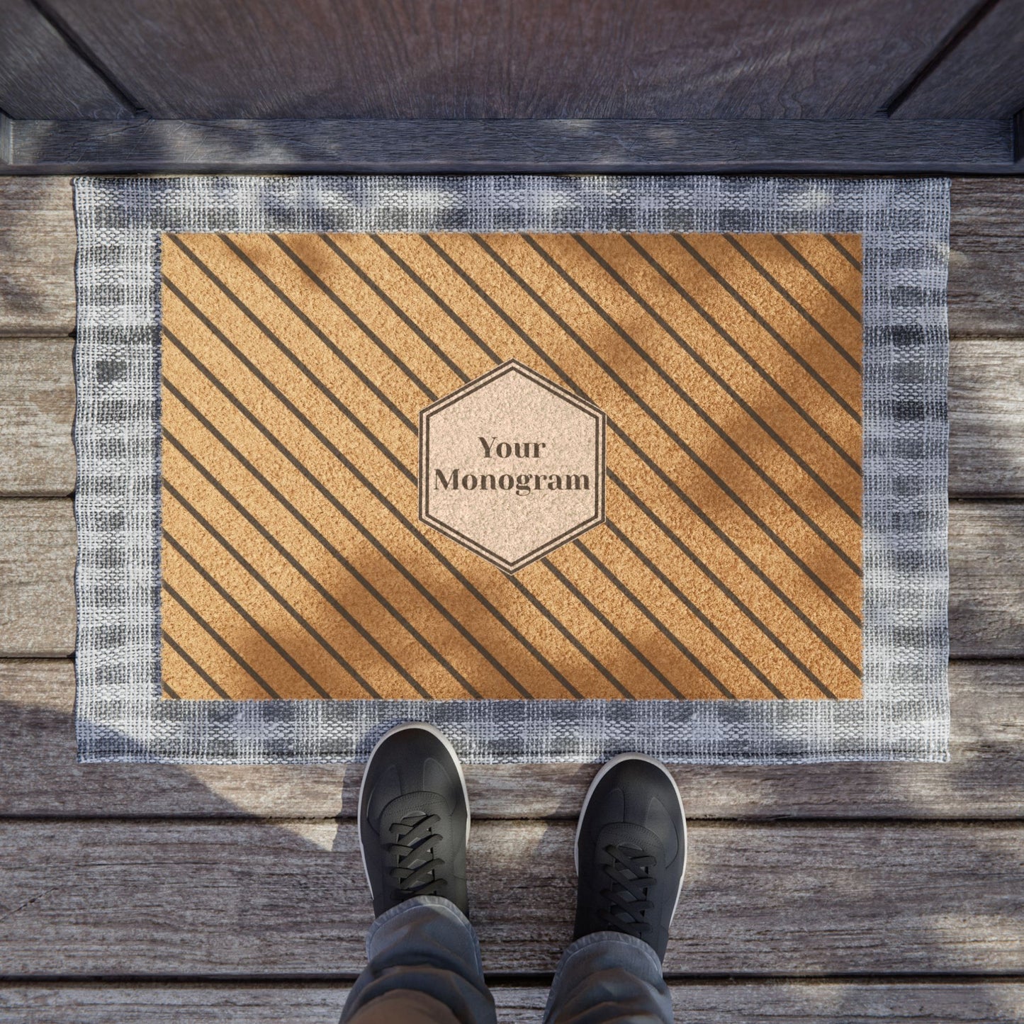 Monogrammed Stripe Pattern Doormat, Personalized Entry Rug for Housewarming