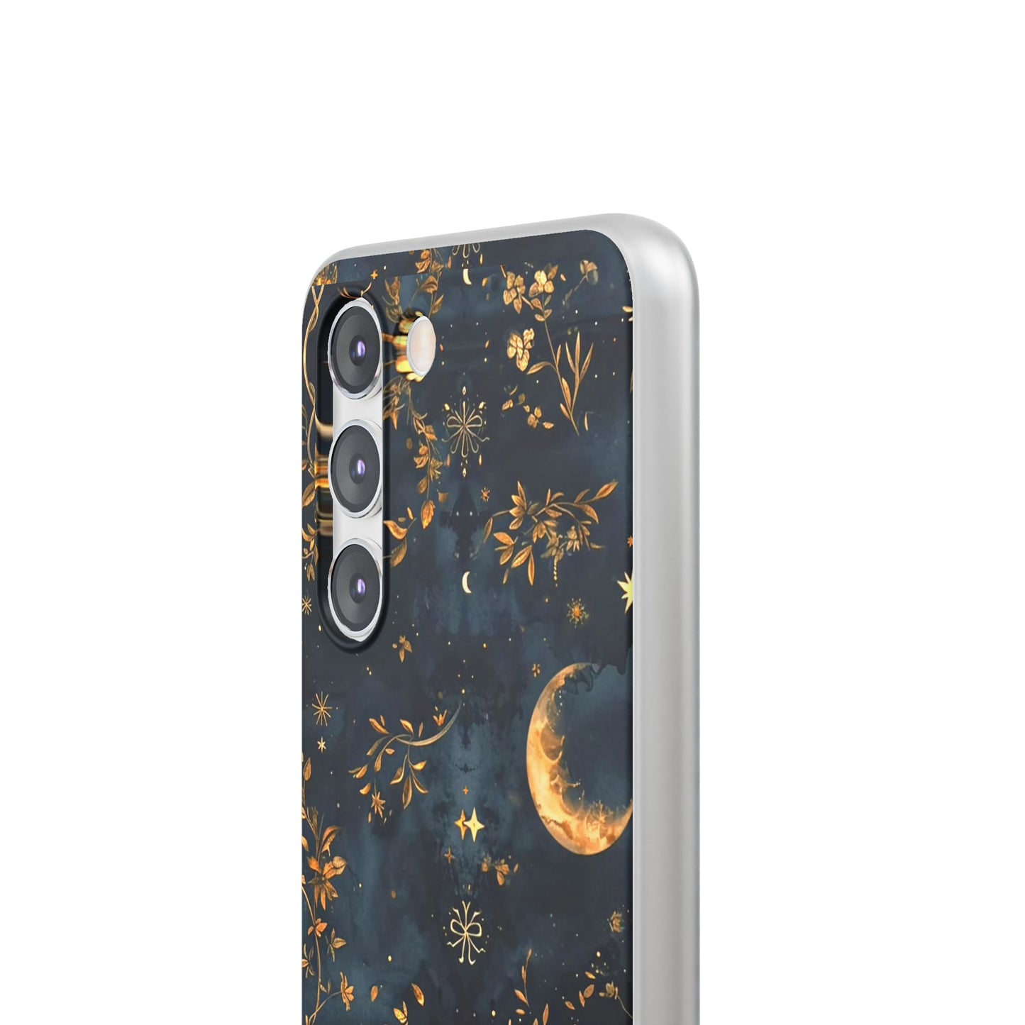 Moon And Flowers On Navy TPU Flexi Cases For iPhones and Samsung Galaxy