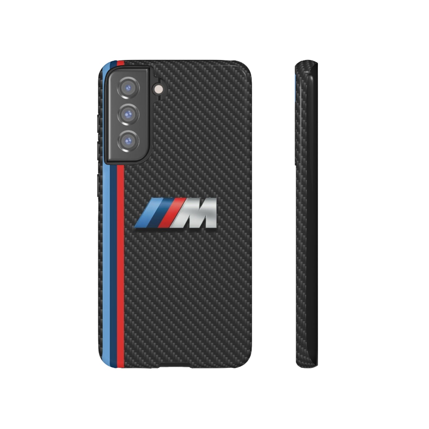 Phone Case - Black Tough Case for iPhones, Galaxy, Pixel, Blue And Red Stripes, BMW M Series