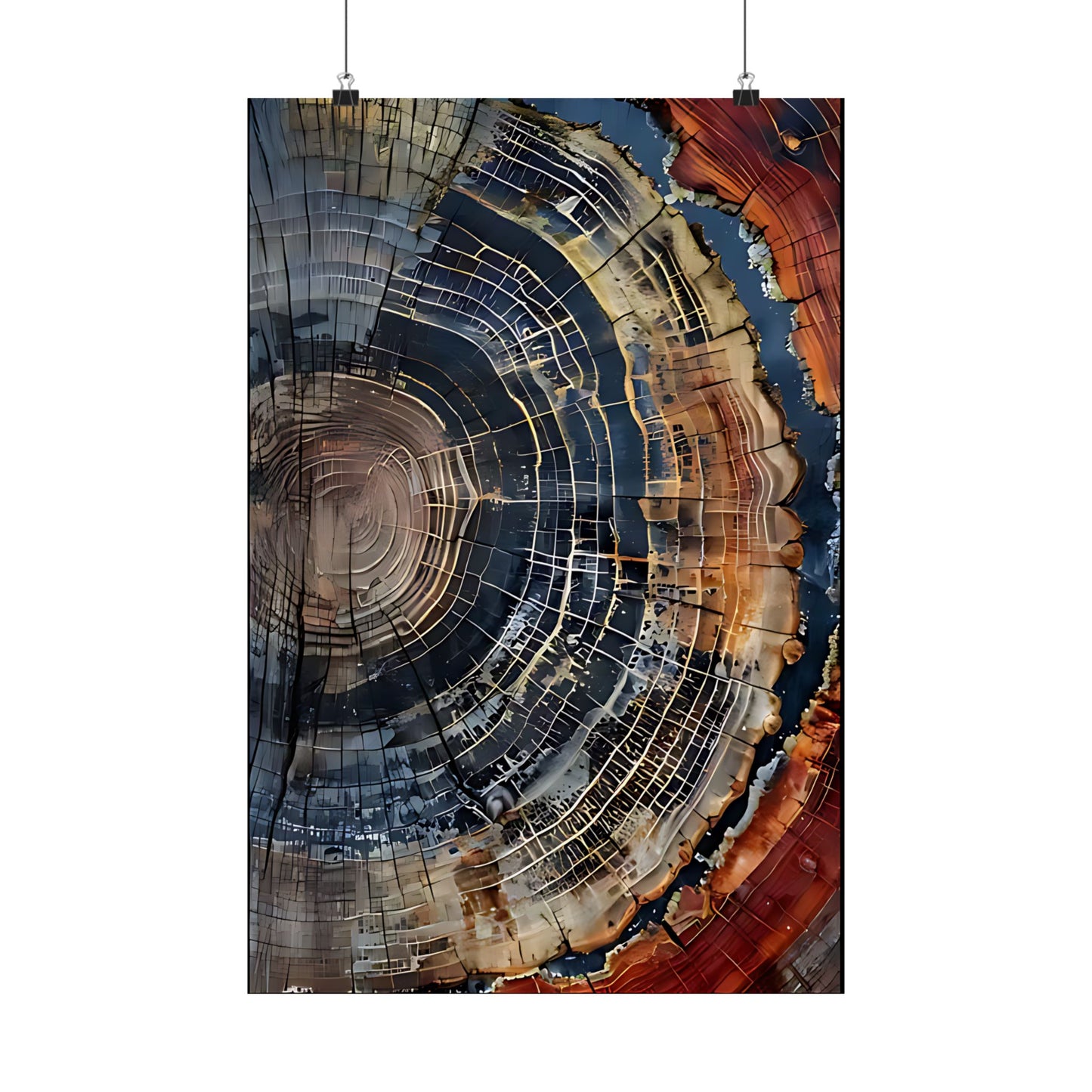 Vertical Tree Ring Wall Art, Minimalist Poster Print for Modern Farmhouse Decor