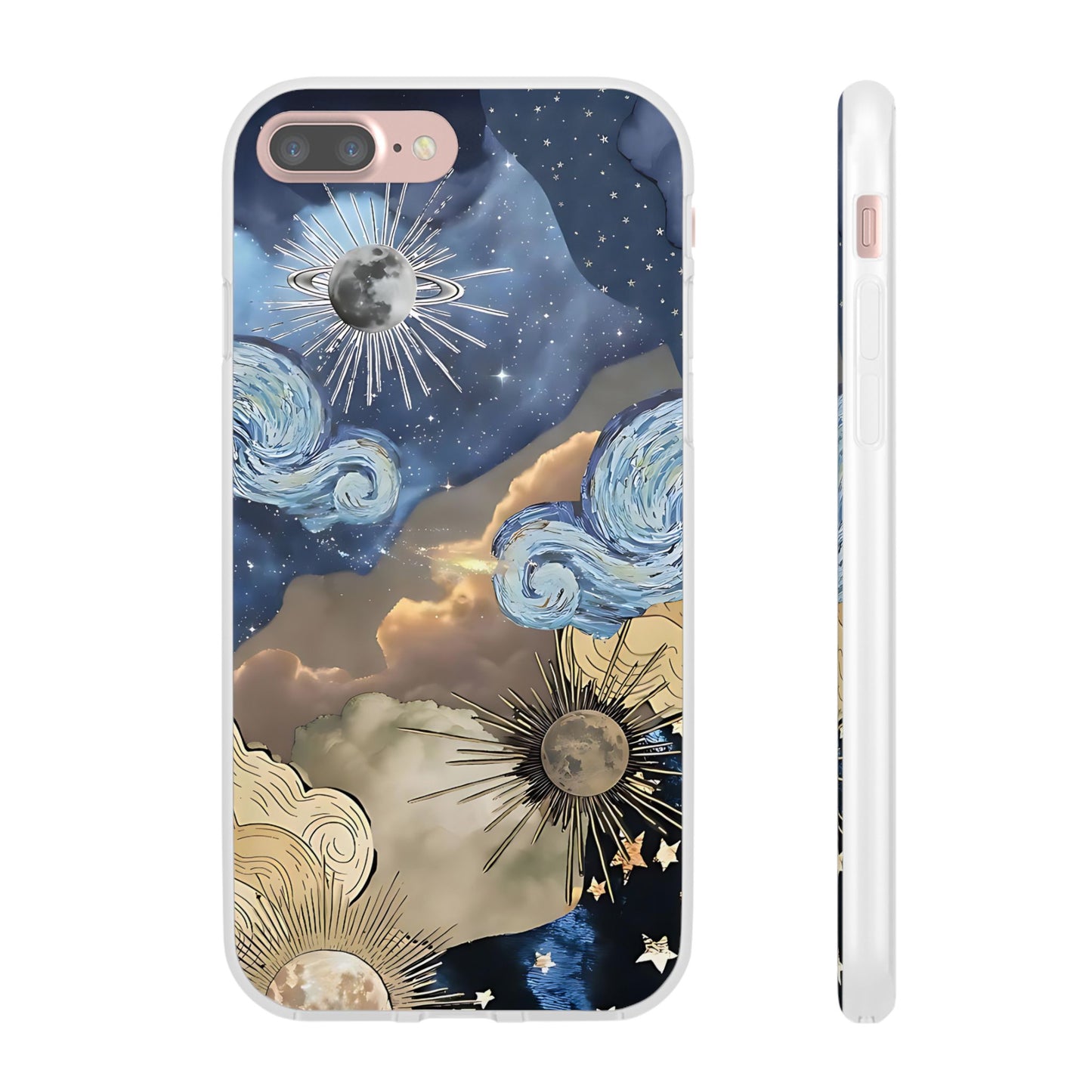 Celestial Flexi Case, Boho Phone Cover, Galaxy Protection, Starry Night Design,