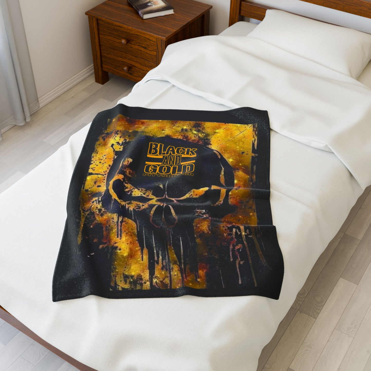 Black and Gold Jake Skull Pittsburgh Sports Blanket | Grunge Splatter Gift Throw