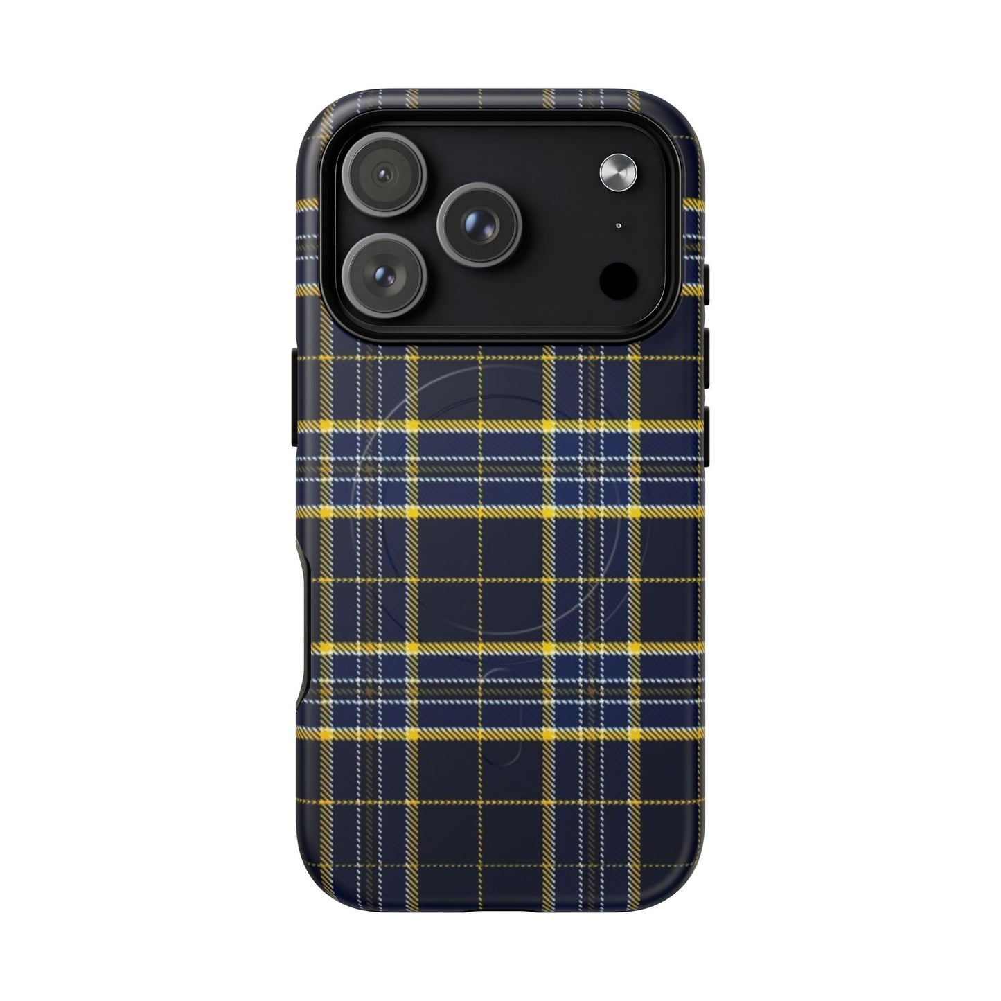 Navy Yellow Plaid Phone Case Tough Magnetic Case | Plaid iPhone Cover